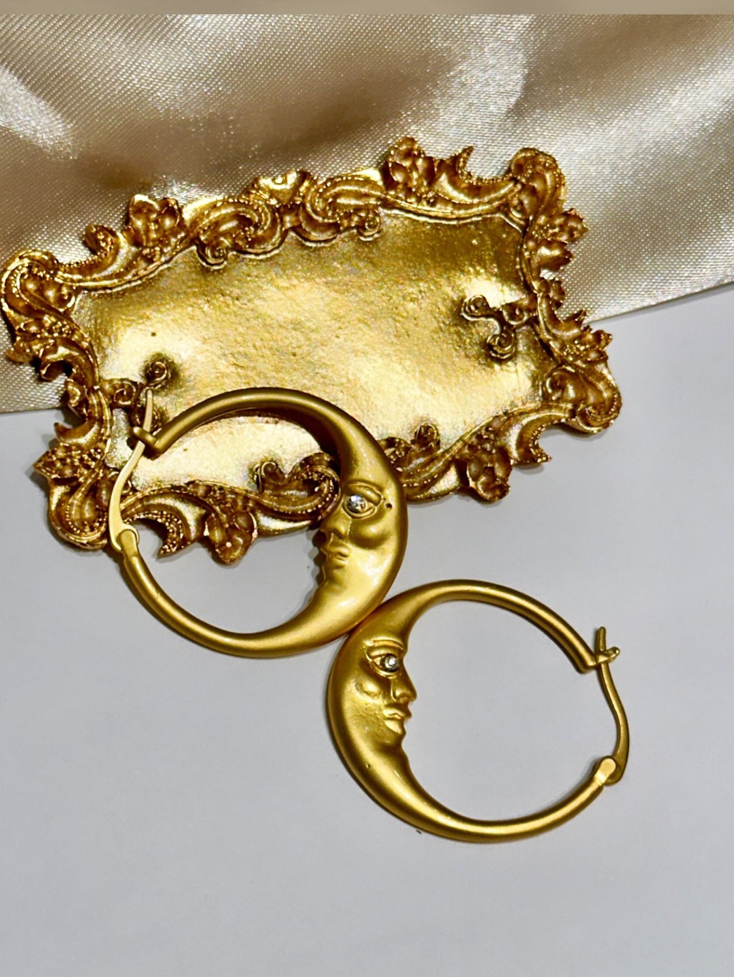 Gold Crescent Hoops, Moon Earrings, Thin Hoop Earrings, Celestial Earrings, Moon Hoop Earrings, Moon Star Earrings, Planet Earrings