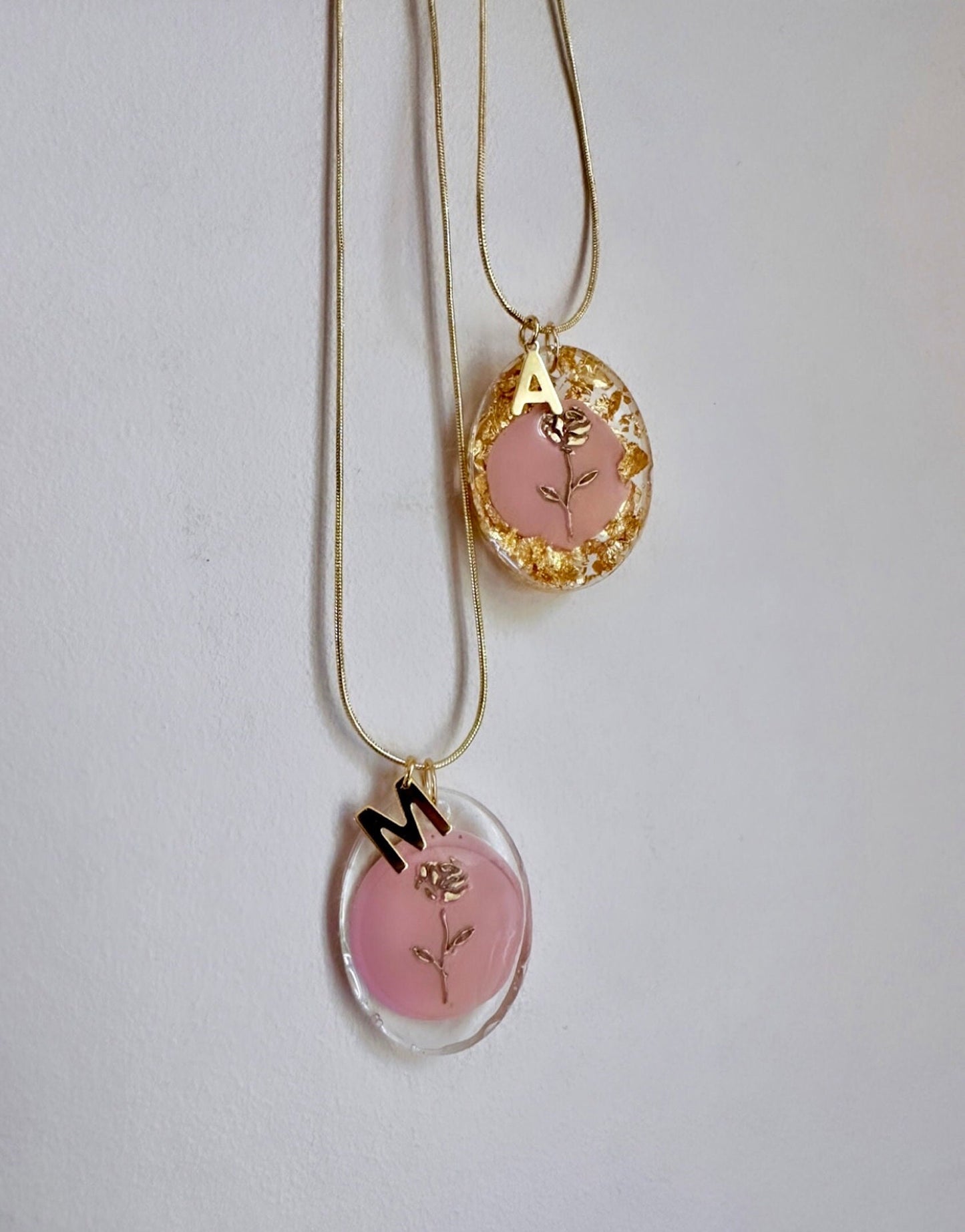 Resin Rose Necklace, Gold Initial Necklace Stainless Steel, Gold Rose Flower Necklace, Gold Letter Necklace, Custom Flower Necklace