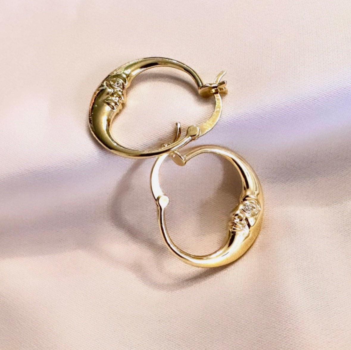 Planet Earrings, Moon Hoop Earrings, Small Gold Hoops, Moon Star Earrings, Sun Earrings, Y2K Earrings, Moon Hoops
