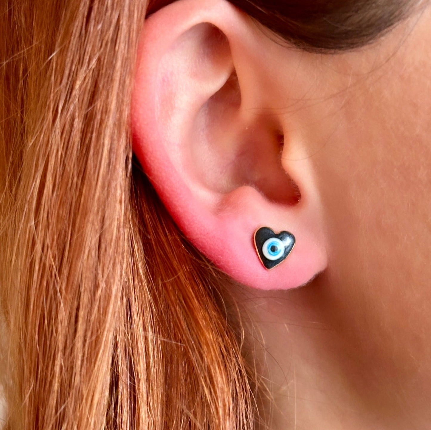 Evil Eye Stud Earrings, Evil Eye Heart Earrings, Evil Eye Studs, Tiny Heart Stud, Enamel Stud Earrings, Tiny Heart Earrings, Heart Studs