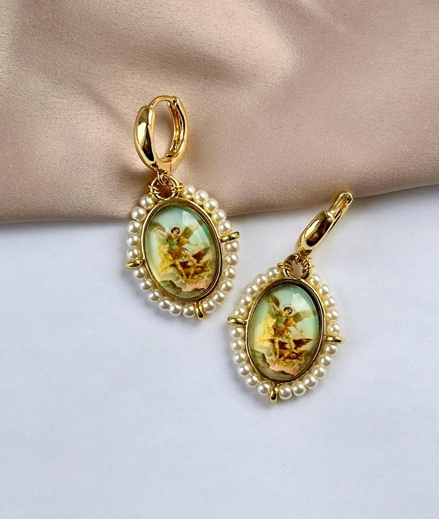 Angel Hoops, Catholic Hoop Earrings, Gold Angel Earrings, Guardian Angel Earrings, Baptism Earrings, Catholic Gifts, Adult Baptism Gift