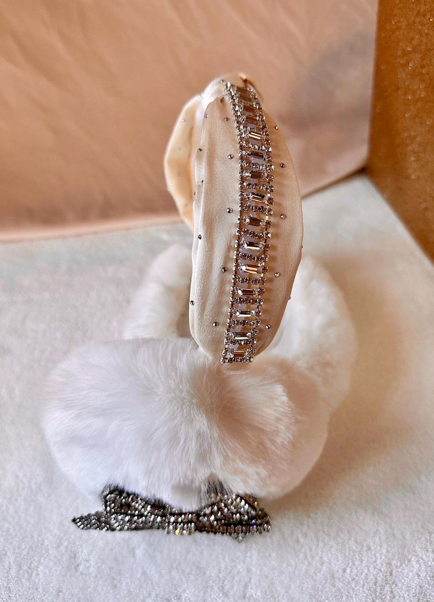 Bow Ear Muffs, Christmas Earmuffs, Rhinestone Ear Muffs, White Ear Muffs, Faux Fur Earmuffs, Faux Fur Ear Muffs, Coquette Christmas Gifts