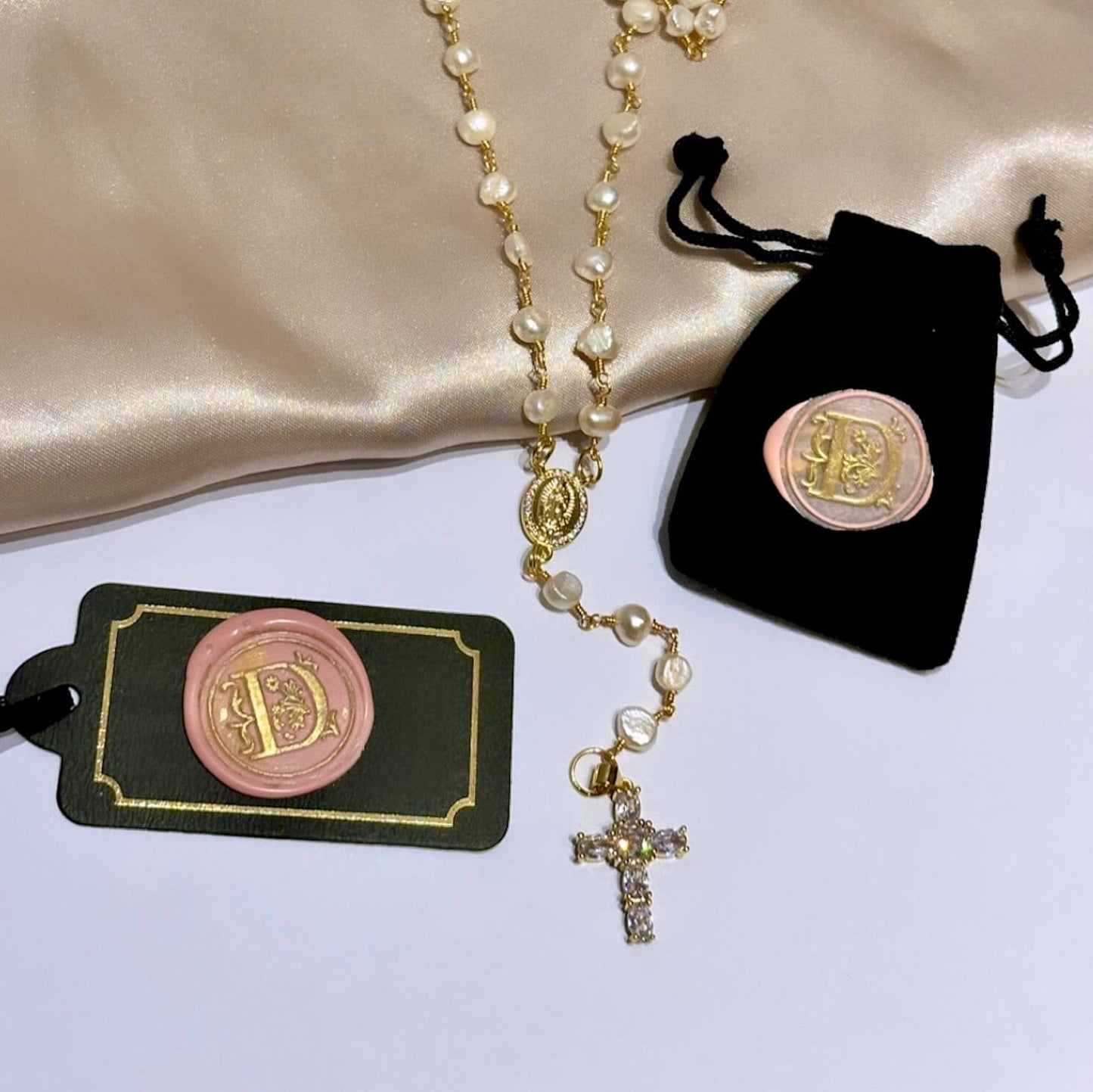 Freshwater Pearl Cross Necklace - Statement Cross Pearl Necklace - Pearl Bead Cross Necklace, Gold Filled CZ Cross Pendant, CZ Cross Pendant