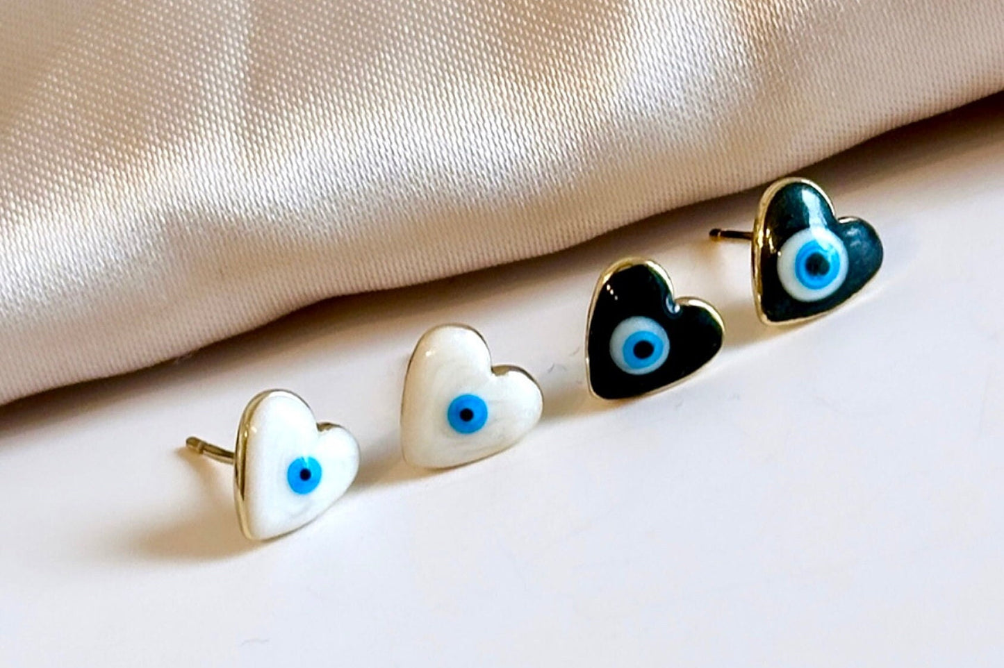Evil Eye Stud Earrings, Evil Eye Heart Earrings, Evil Eye Studs, Tiny Heart Stud, Enamel Stud Earrings, Tiny Heart Earrings, Heart Studs