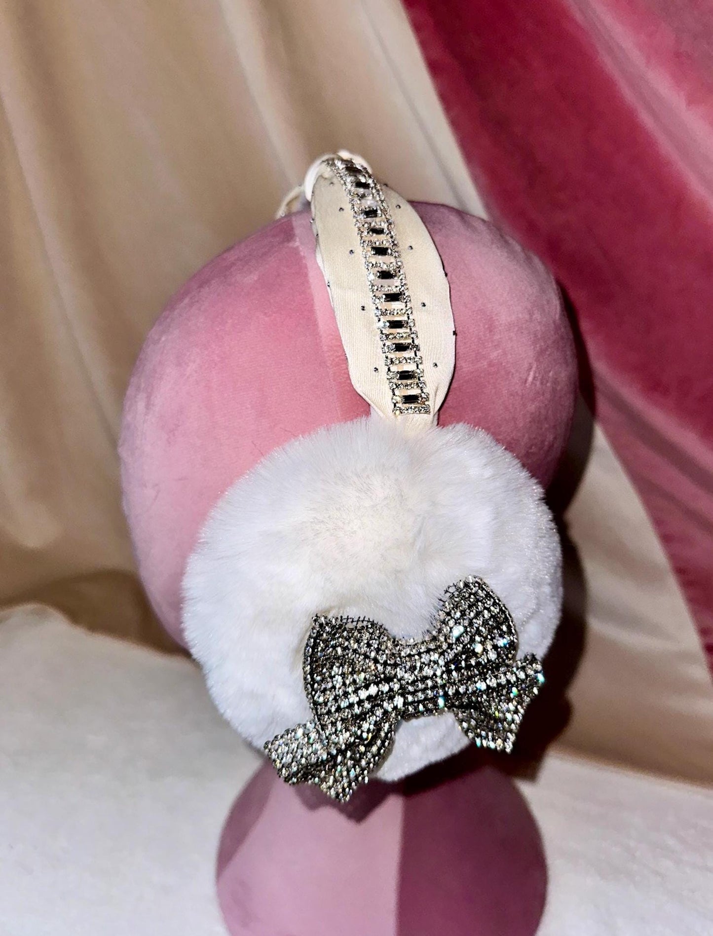 Bow Ear Muffs, Christmas Earmuffs, Rhinestone Ear Muffs, White Ear Muffs, Faux Fur Earmuffs, Faux Fur Ear Muffs, Coquette Christmas Gifts