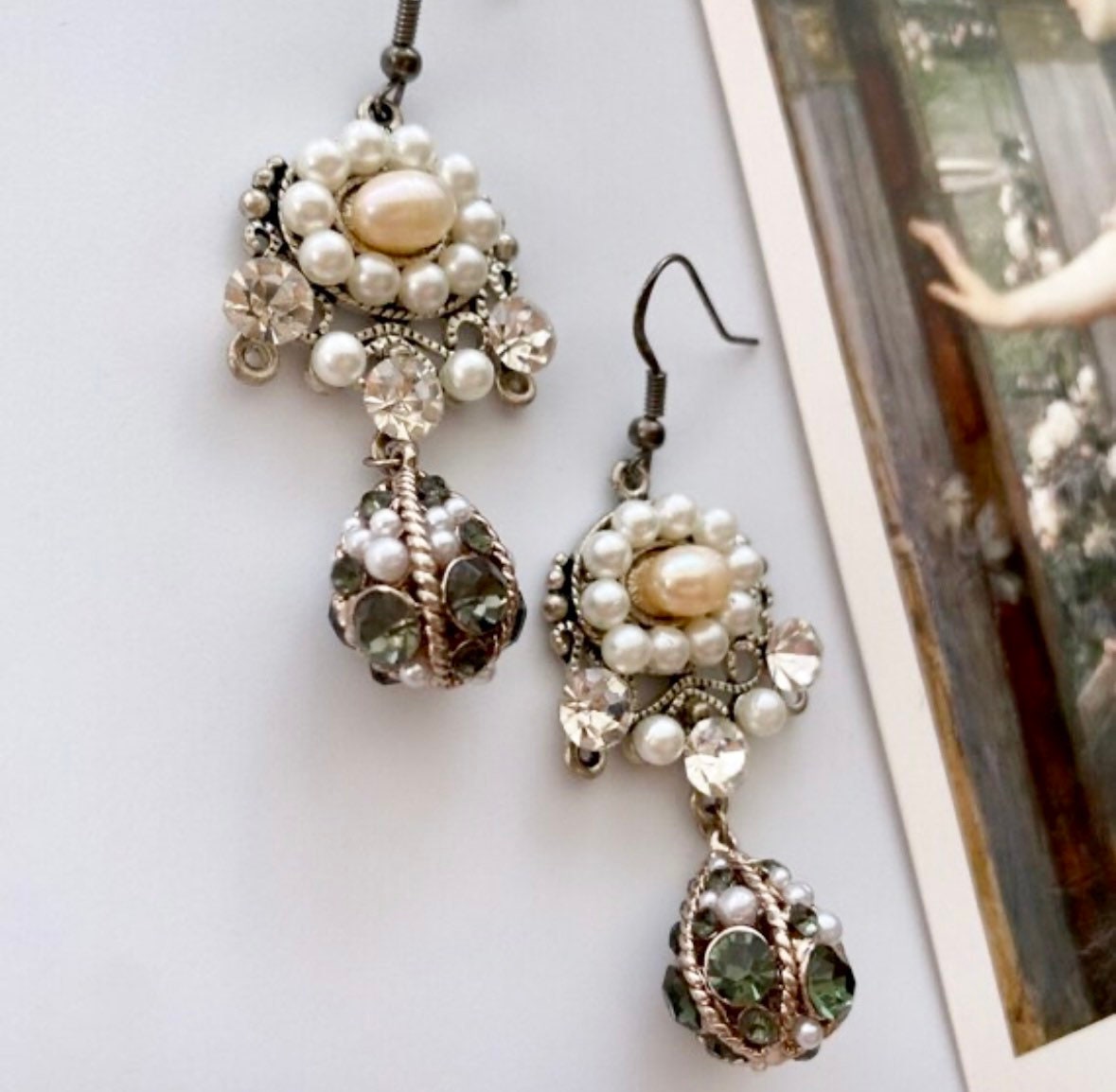Silver Easter Egg Earrings, Vintage Easter Earrings, Easter Drop Earrings, Pearl Easter Eggs, Pearl Statement Earrings, Antique Earrings