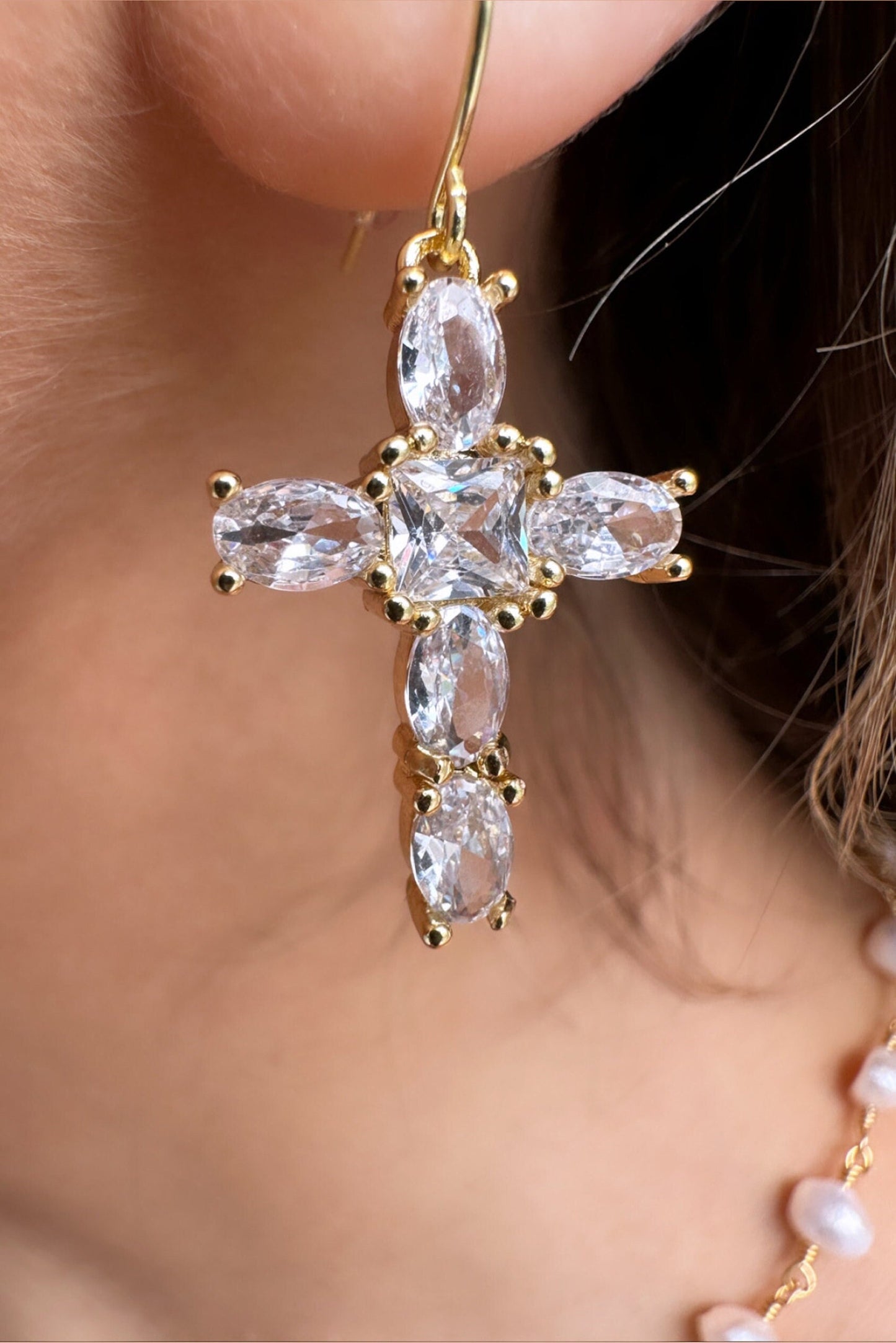 14K Gold Cross Earrings, Crystal Cross Earrings, Cz Cross Earring, Dangle Cross Earrings, Religious Earring Goddaughter Gifts From Godmother