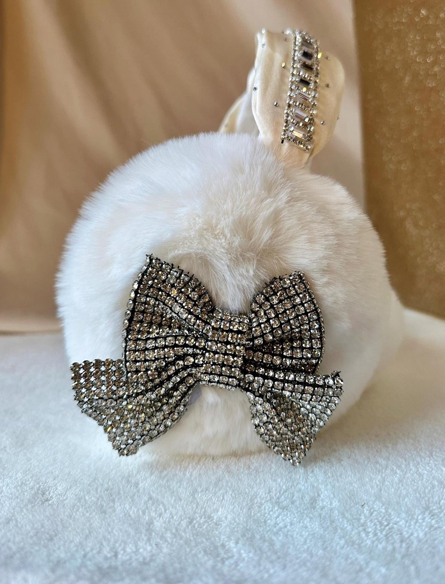 Bow Ear Muffs, Christmas Earmuffs, Rhinestone Ear Muffs, White Ear Muffs, Faux Fur Earmuffs, Faux Fur Ear Muffs, Coquette Christmas Gifts