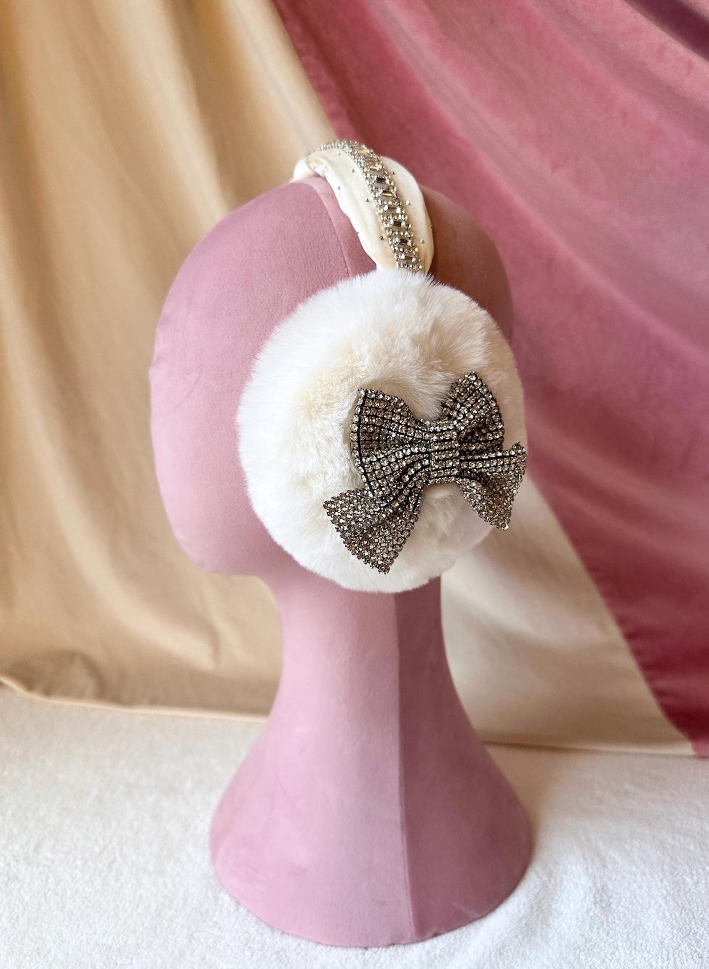 Bow Ear Muffs, Christmas Earmuffs, Rhinestone Ear Muffs, White Ear Muffs, Faux Fur Earmuffs, Faux Fur Ear Muffs, Coquette Christmas Gifts