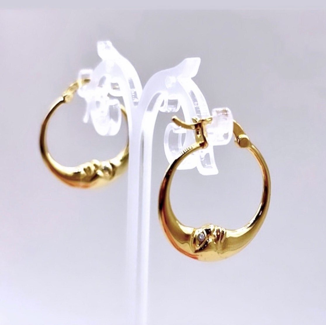 Planet Earrings, Moon Hoop Earrings, Small Gold Hoops, Moon Star Earrings, Sun Earrings, Y2K Earrings, Moon Hoops