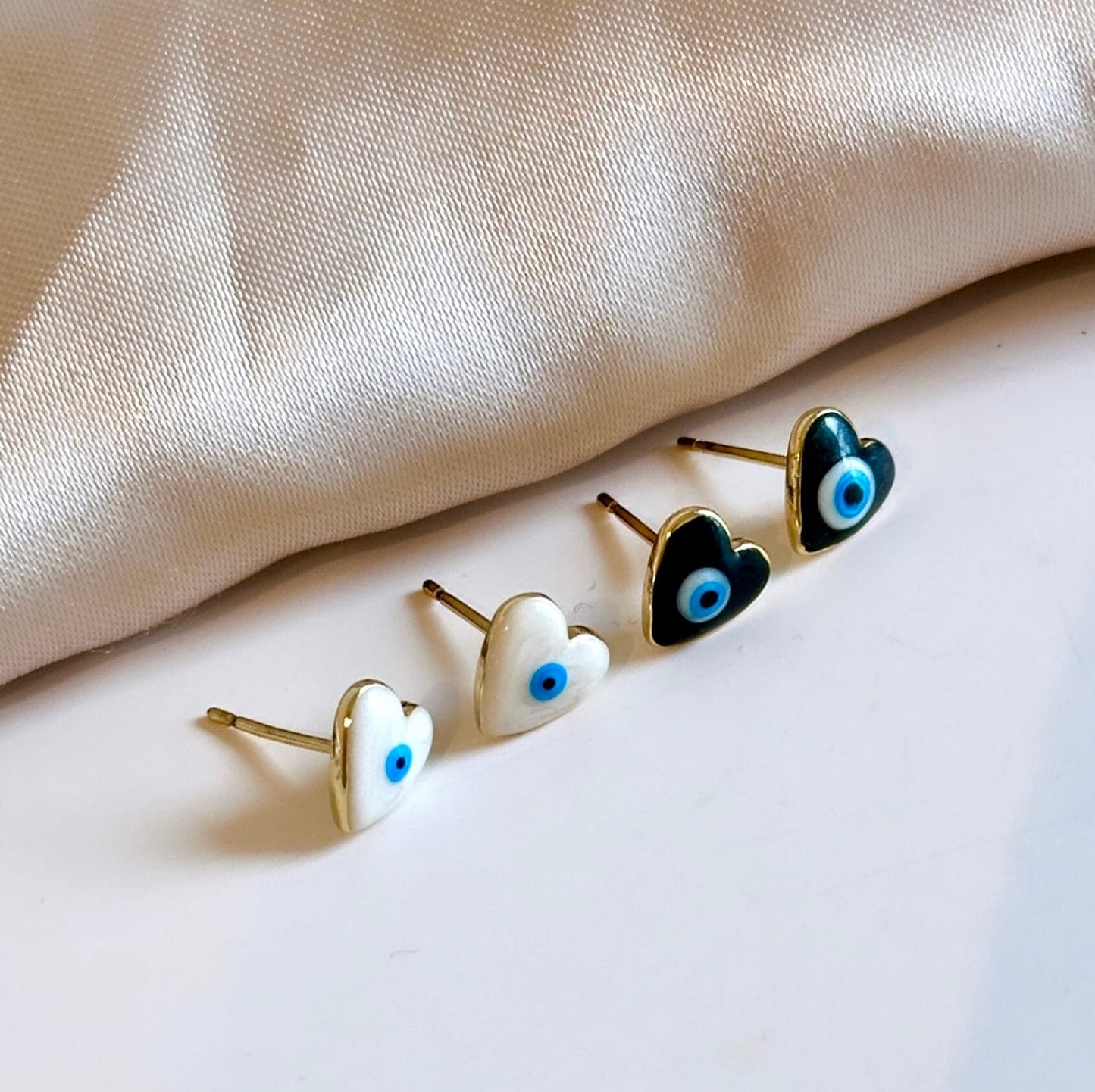 Evil Eye Stud Earrings, Evil Eye Heart Earrings, Evil Eye Studs, Tiny Heart Stud, Enamel Stud Earrings, Tiny Heart Earrings, Heart Studs