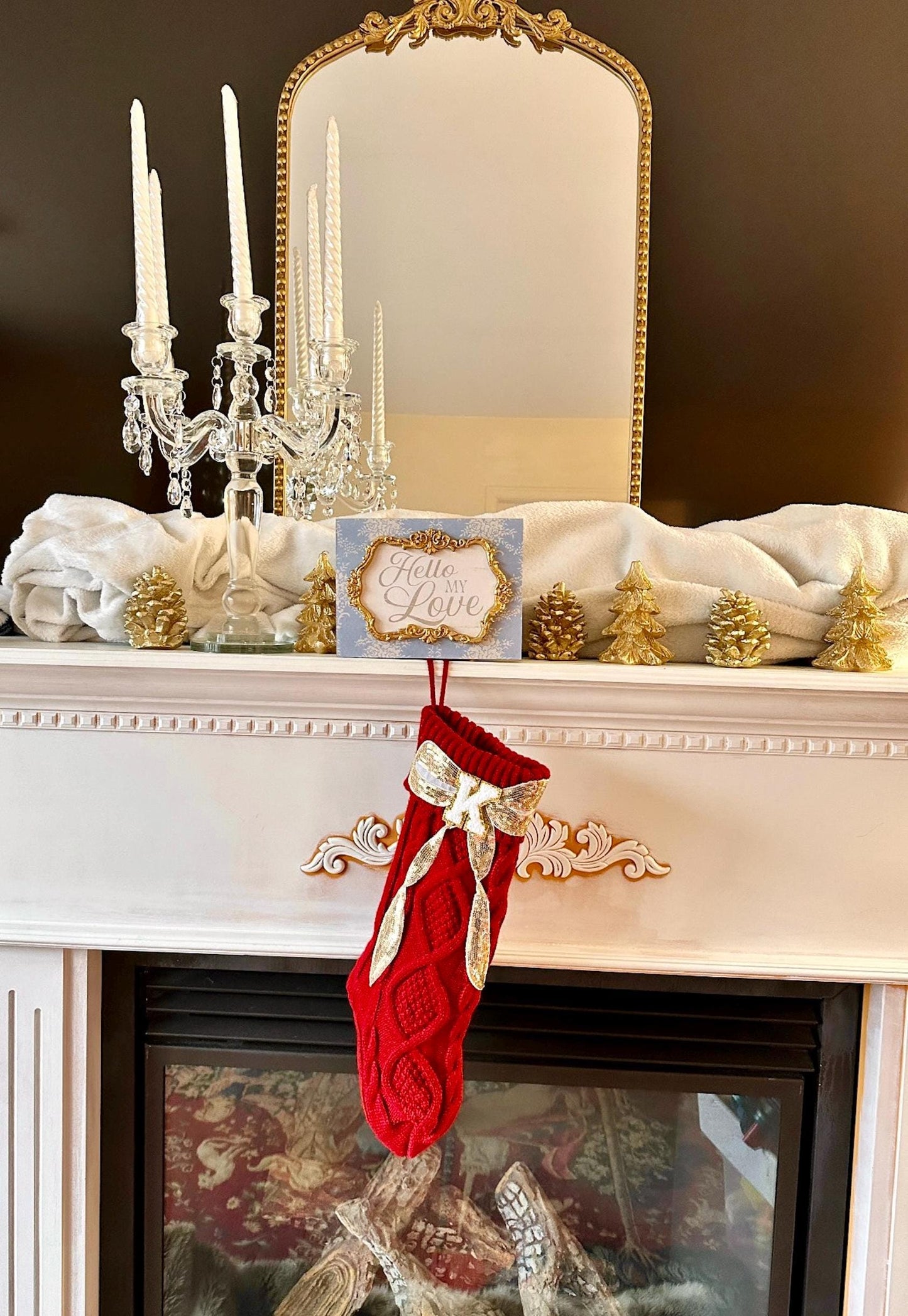 Custom Christmas Stocking Large, Red Knit Christmas Stocking, Personalized Christmas Stocking, Sequin Bow Christmas Stocking Letter Stocking