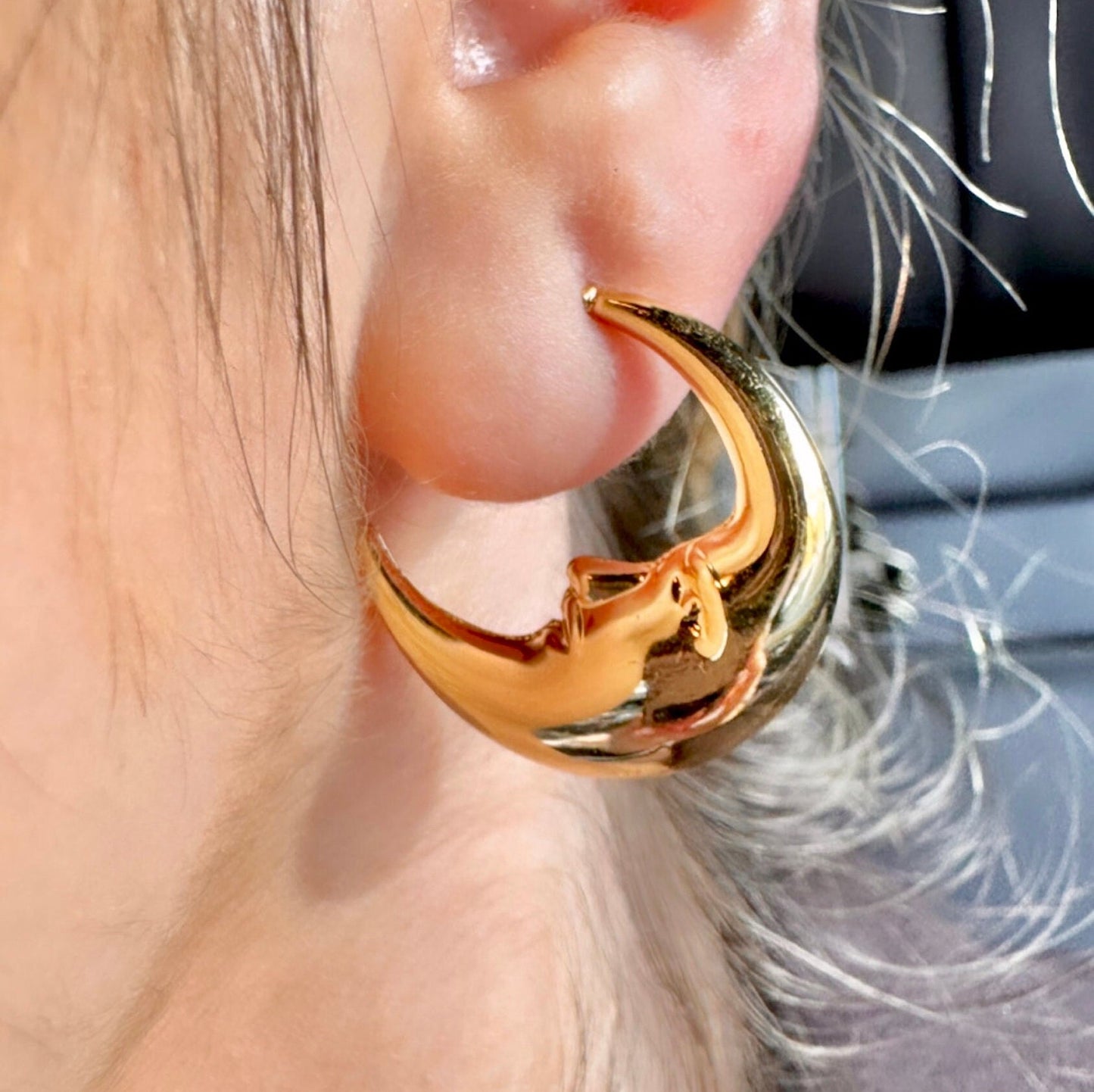 Planet Earrings, Moon Hoop Earrings, Small Gold Hoops, Moon Star Earrings, Sun Earrings, Y2K Earrings, Gold Plated Hoops, Moon Hoops