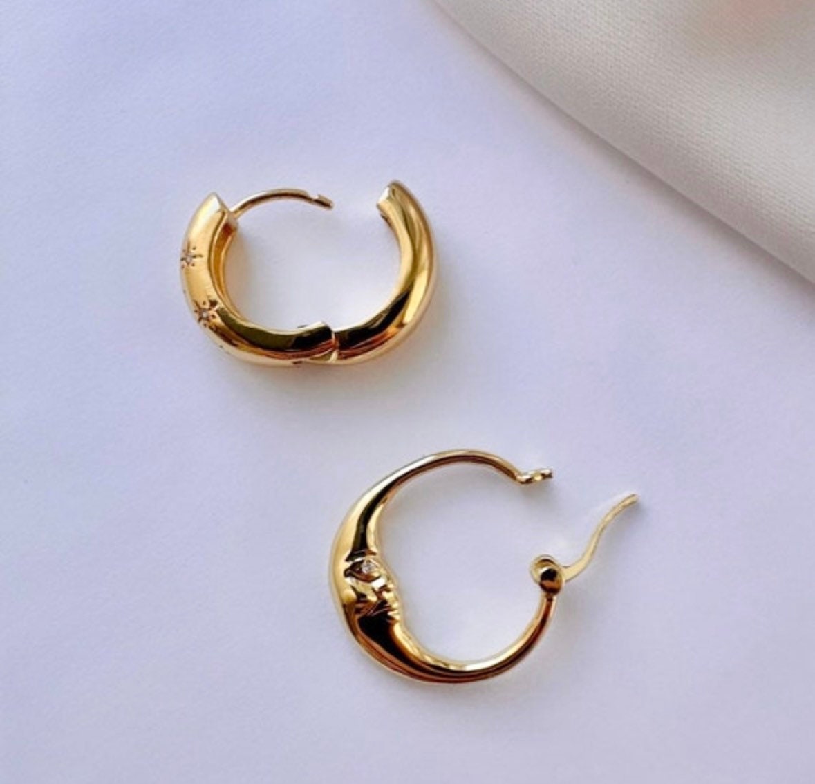 Hoop Earrings Set, Moon Earrings, Tiny Hoop Earrings, Gold Moon Earrings, Star Hoops, Wanderlust Jewelry, Starburst Earrings, Chunky Hoops