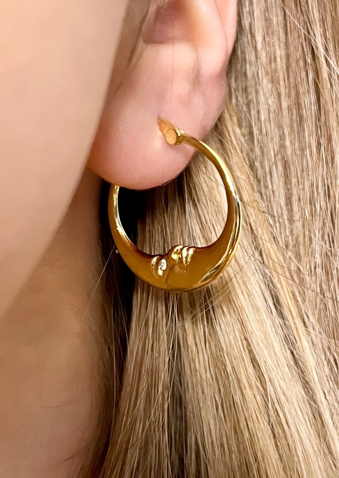 Moon Hoop Earrings - Moon Hoops - 14K Gold Hoops - Celestial Wedding