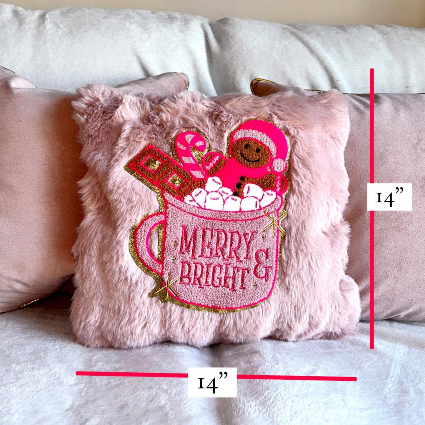 Pink Gingerbread Pillow, Merry And Bright Pillow, Pink Christmas Pillow, Coquette Christmas Pillow, Pink Christmas Decorations Home Decor
