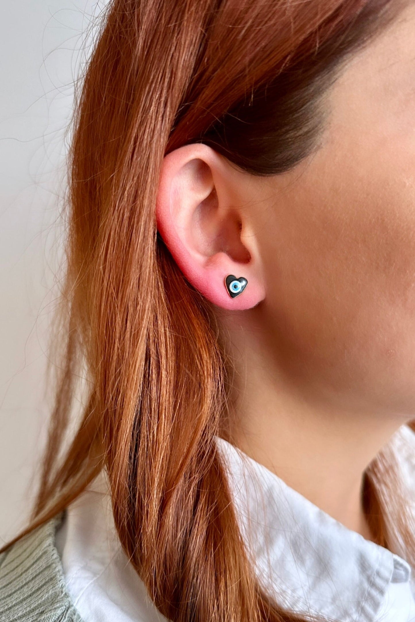 Evil Eye Stud Earrings, Evil Eye Heart Earrings, Evil Eye Studs, Tiny Heart Stud, Enamel Stud Earrings, Tiny Heart Earrings, Heart Studs