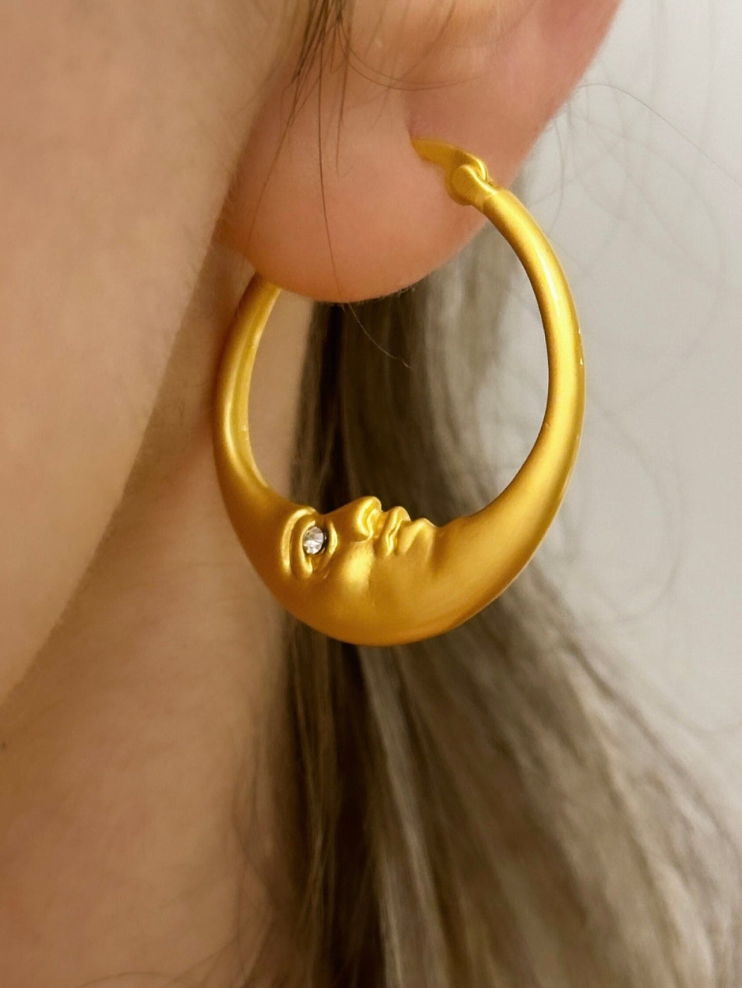 Moon Hoop Earrings - Moon Hoops - 14K Gold Hoops - Celestial Wedding