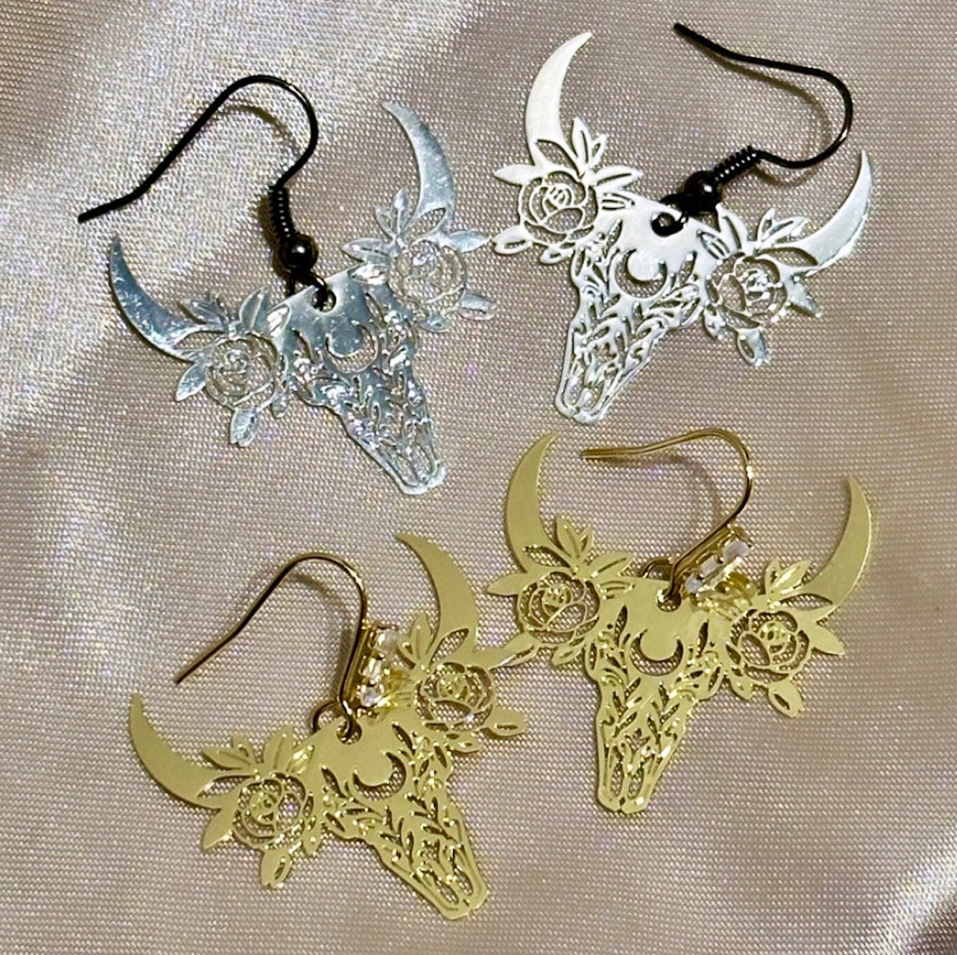 Cow Head Earrings, Cowgirl Earrings, Bull Skull Earrings, Gold Skull Earrings, Western Earrings, Boho Dangle Earrings, Laser Cut Earrings
