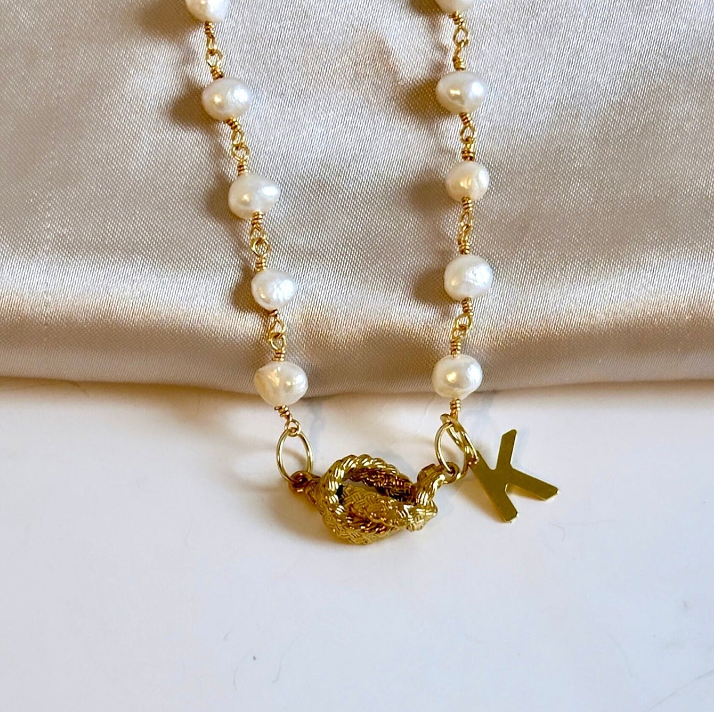 Love Knot Necklace Gold Dainty, Wedding Pearl Necklace Personalized, Pearl Knot Necklace Simple, Bridal Pearl Necklace Gold Initial Necklace