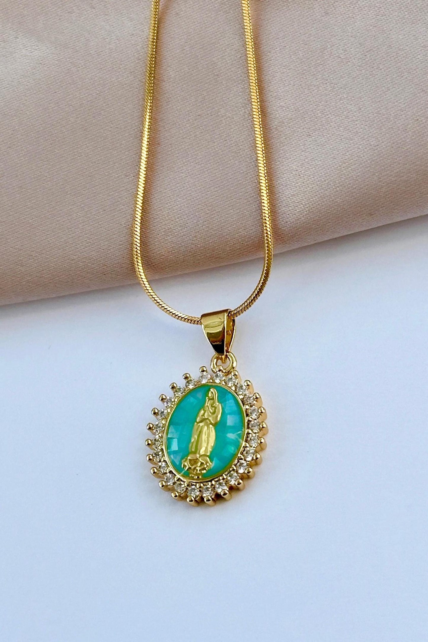 Tiny Virgin Mary Necklace, Small Virgin Mary Pendant, Mosaic Necklace, Shell Pendant Necklace, Our Lady Of Guadalupe Necklace, Baptism Gift
