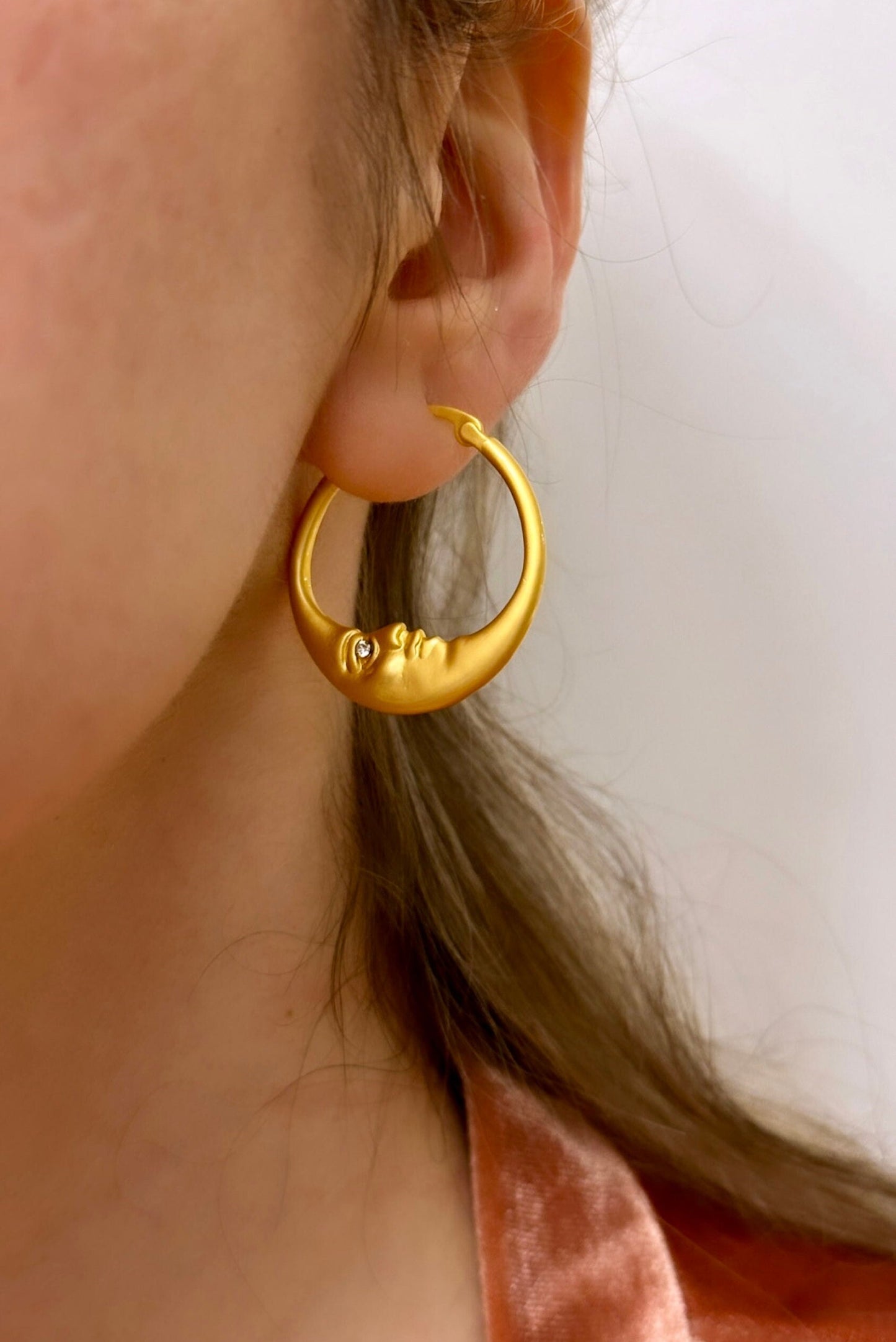 Gold Crescent Hoops, Moon Earrings, Thin Hoop Earrings, Celestial Earrings, Moon Hoop Earrings, Moon Star Earrings, Planet Earrings