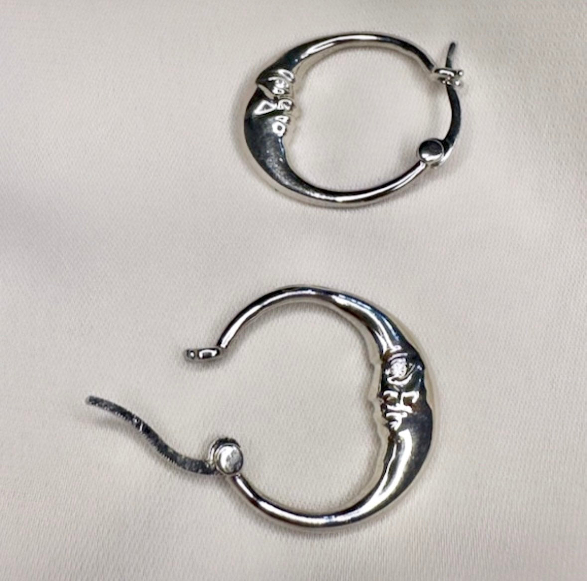 Moon Hoop Earrings, Silver Moon Earrings, Moon Hoops, Moon Goddess, Small Silver Hoops, Moon Huggie Earrings, Mini Hoop Earrings