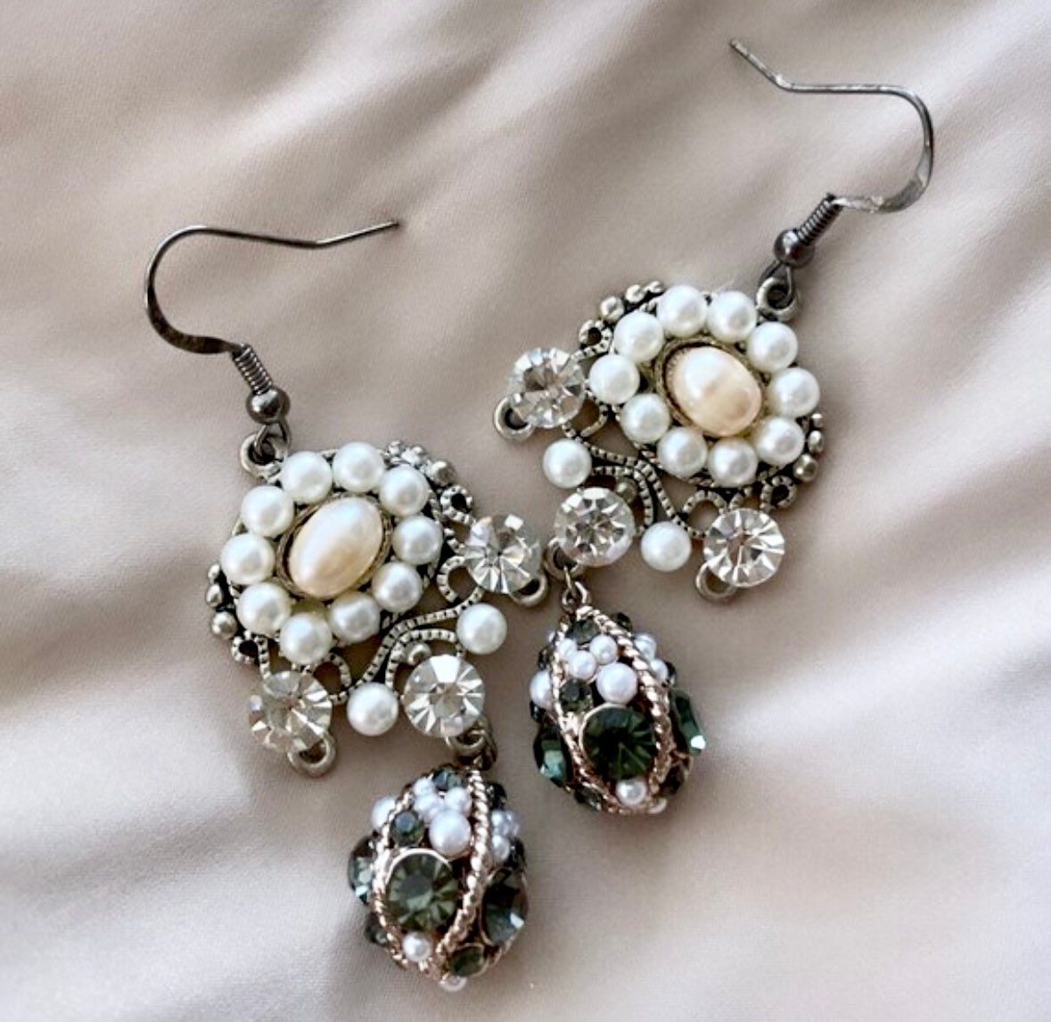 Silver Easter Egg Earrings, Vintage Easter Earrings, Easter Drop Earrings, Pearl Easter Eggs, Pearl Statement Earrings, Antique Earrings