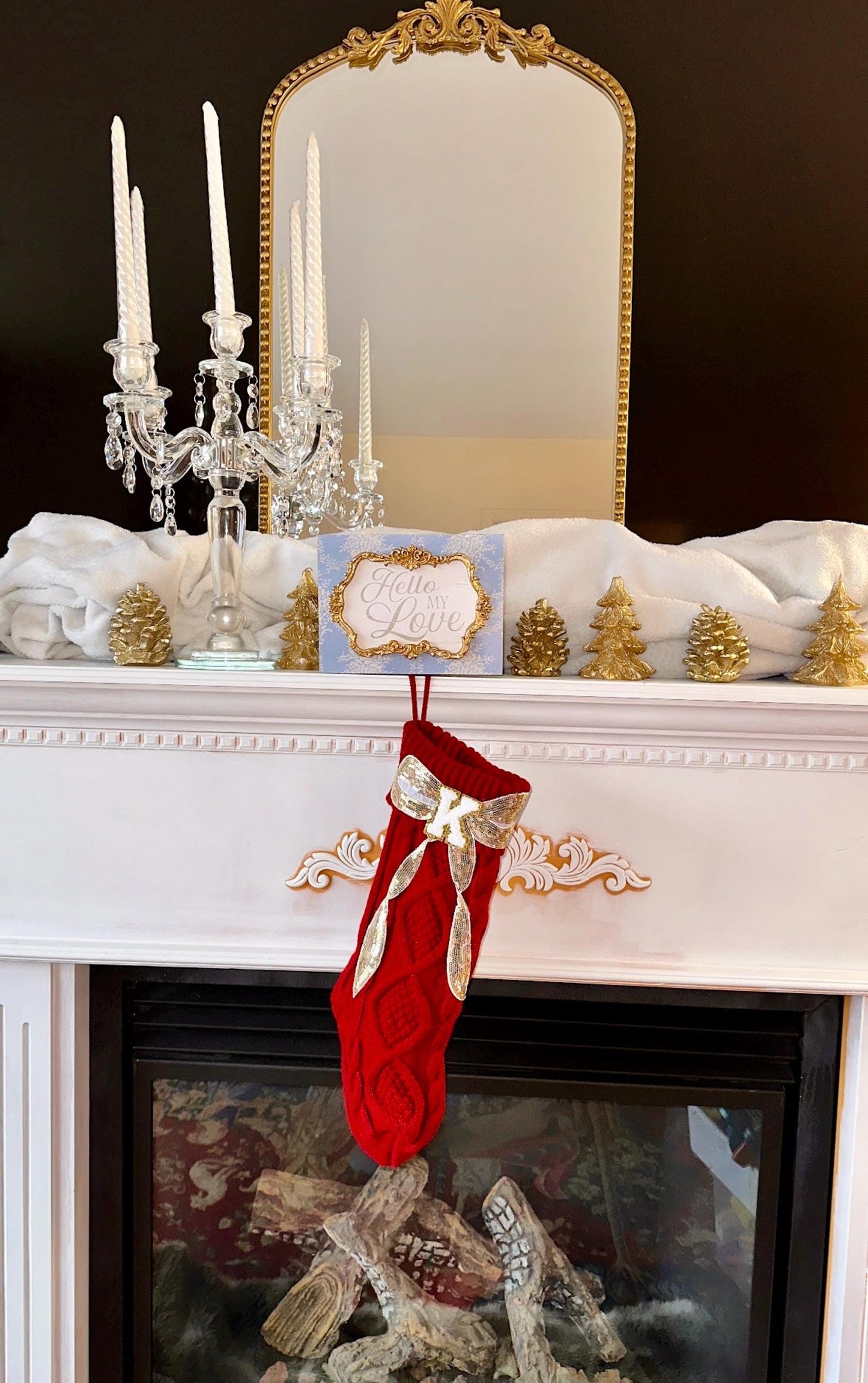 Custom Christmas Stocking Large, Red Knit Christmas Stocking, Personalized Christmas Stocking, Sequin Bow Christmas Stocking Letter Stocking