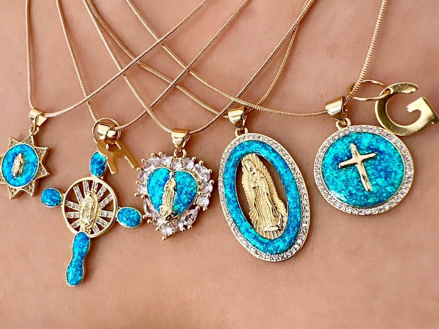 Gold Virgin Mary Necklace, Opal Pendant Gold, Gold Filled Medallion Necklace, Opal Pendant Necklace, 18K Gold Filled Necklace, Easter Gift