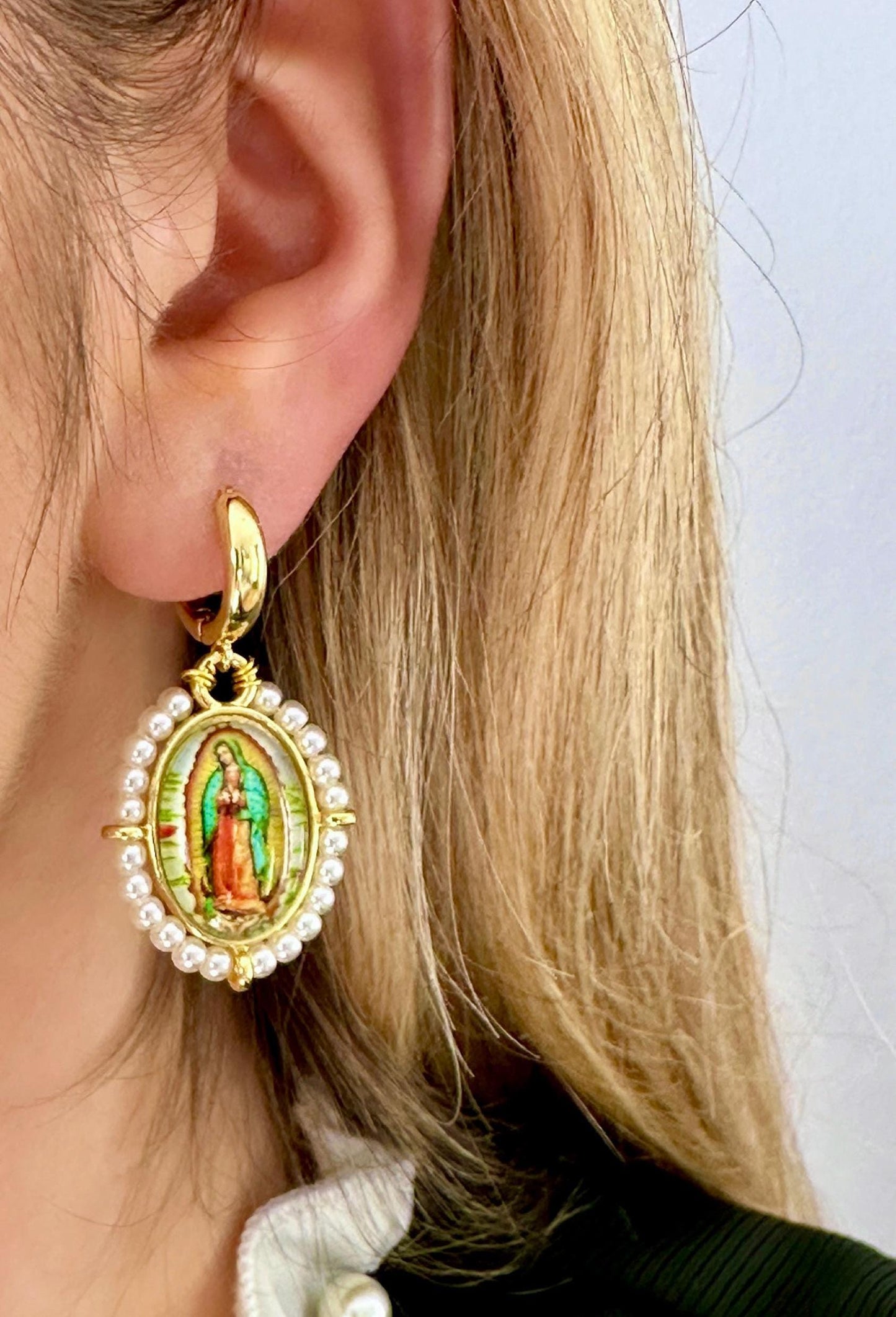 Virgin Mary Hoop Earrings, Our Lady Of Guadalupe Earrings, Catholic Hoop Earrings, Religious Earrings, Catholic Gifts, Religious Gifts