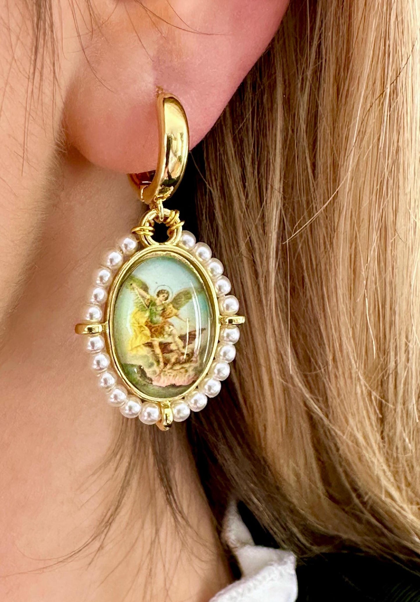 Angel Hoops, Catholic Hoop Earrings, Gold Angel Earrings, Guardian Angel Earrings, Baptism Earrings, Catholic Gifts, Adult Baptism Gift
