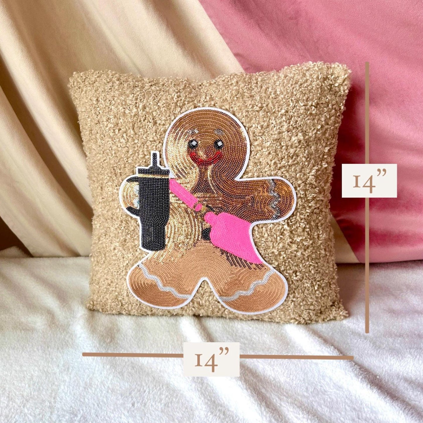 Gingerbread Man Pillow, Boucle Christmas Pillow, Gingerbread Man Christmas Decoration, Sequin Christmas Pillow, Chenille Christmas Pillow