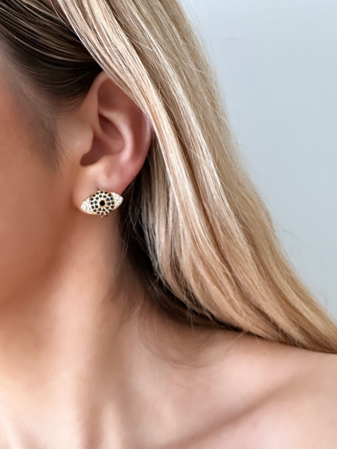 Cz Evil Eye Earrings, Evil Eye Stud Earrings Gold, Statement Evil Eye Earrings, Nazar Stud Earrings, Turkish Studs, Stainless Steel Studs