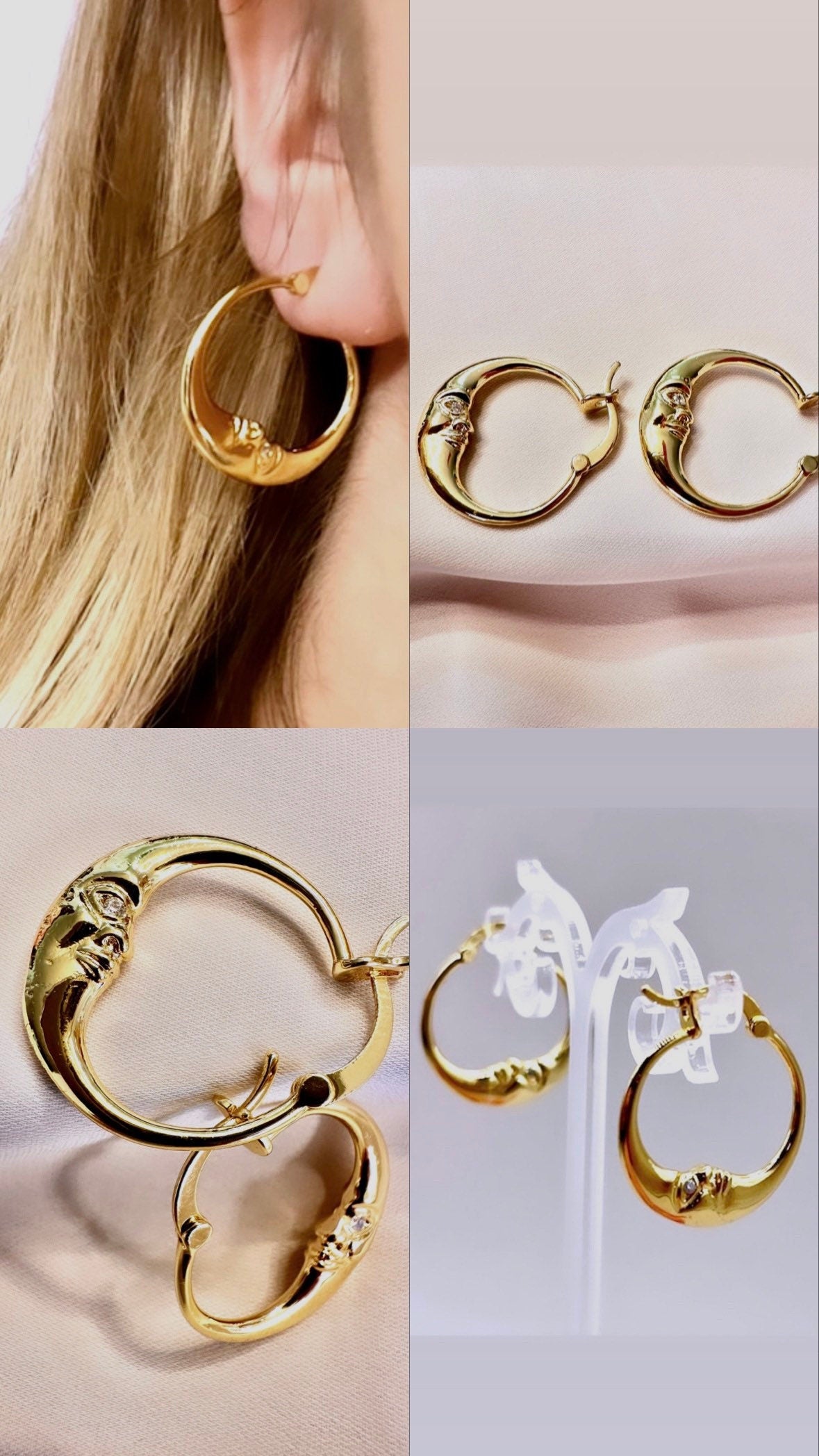 Planet Earrings, Moon Hoop Earrings, Small Gold Hoops, Moon Star Earrings, Sun Earrings, Y2K Earrings, Moon Hoops