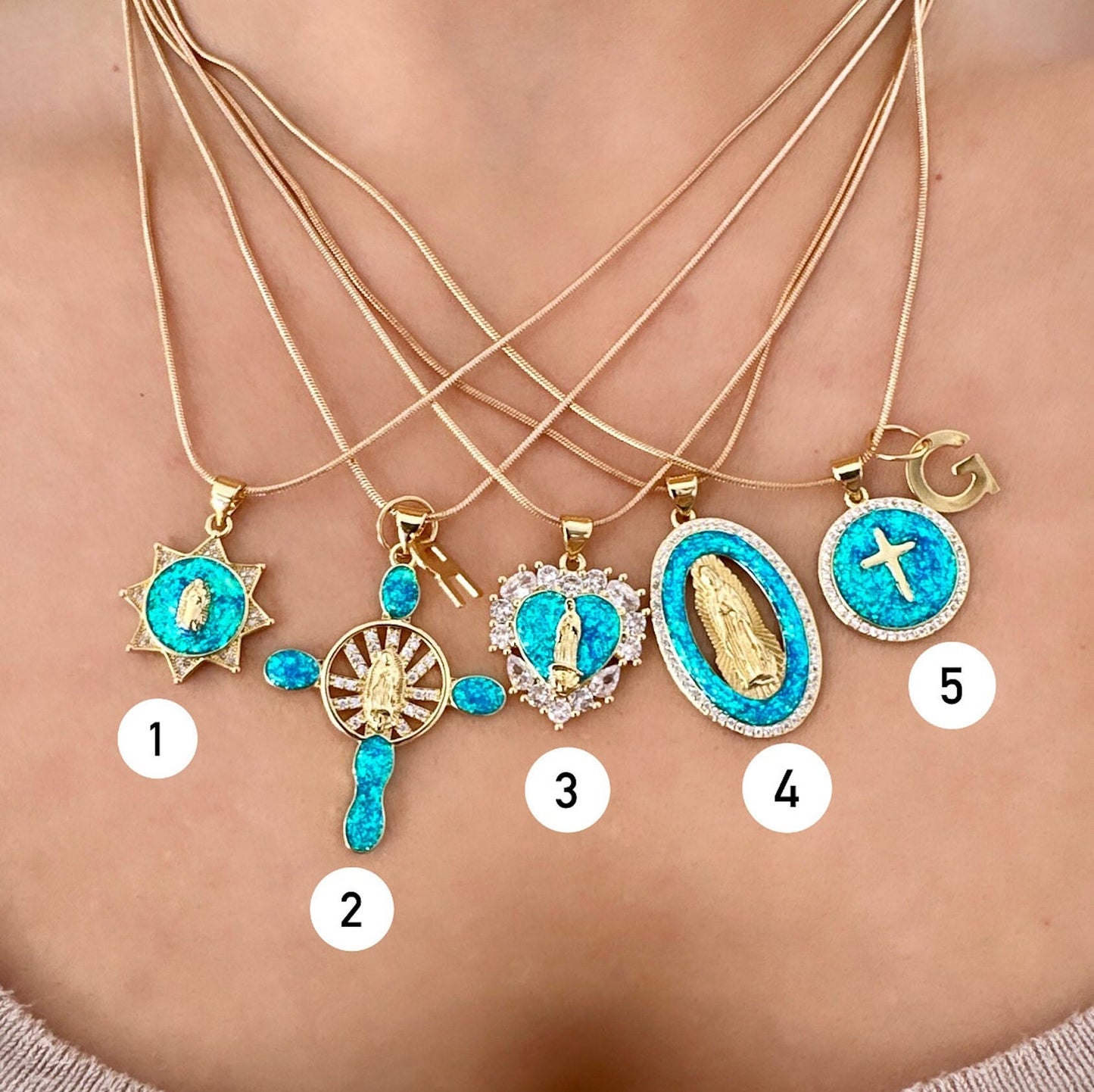 Opal Virgin Mary Pendant, Our Lady Of Guadalupe Pendant Necklace, Virgin Mary Pendant Blue, Gold Virgin Mary Pendant, Virgin Mary Stars