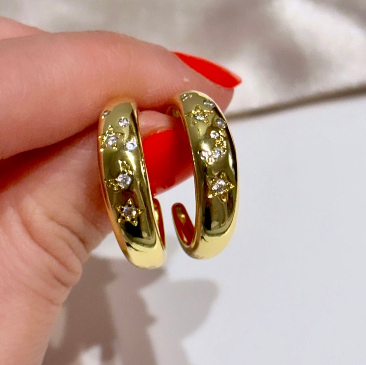 Gold Star Hoop Earrings, Celestial Hoop Earrings, 14K Gold Hoop Earrings, Moon Crescent Earring, Star And Moon Hoop Earrings Cz Gold Earring