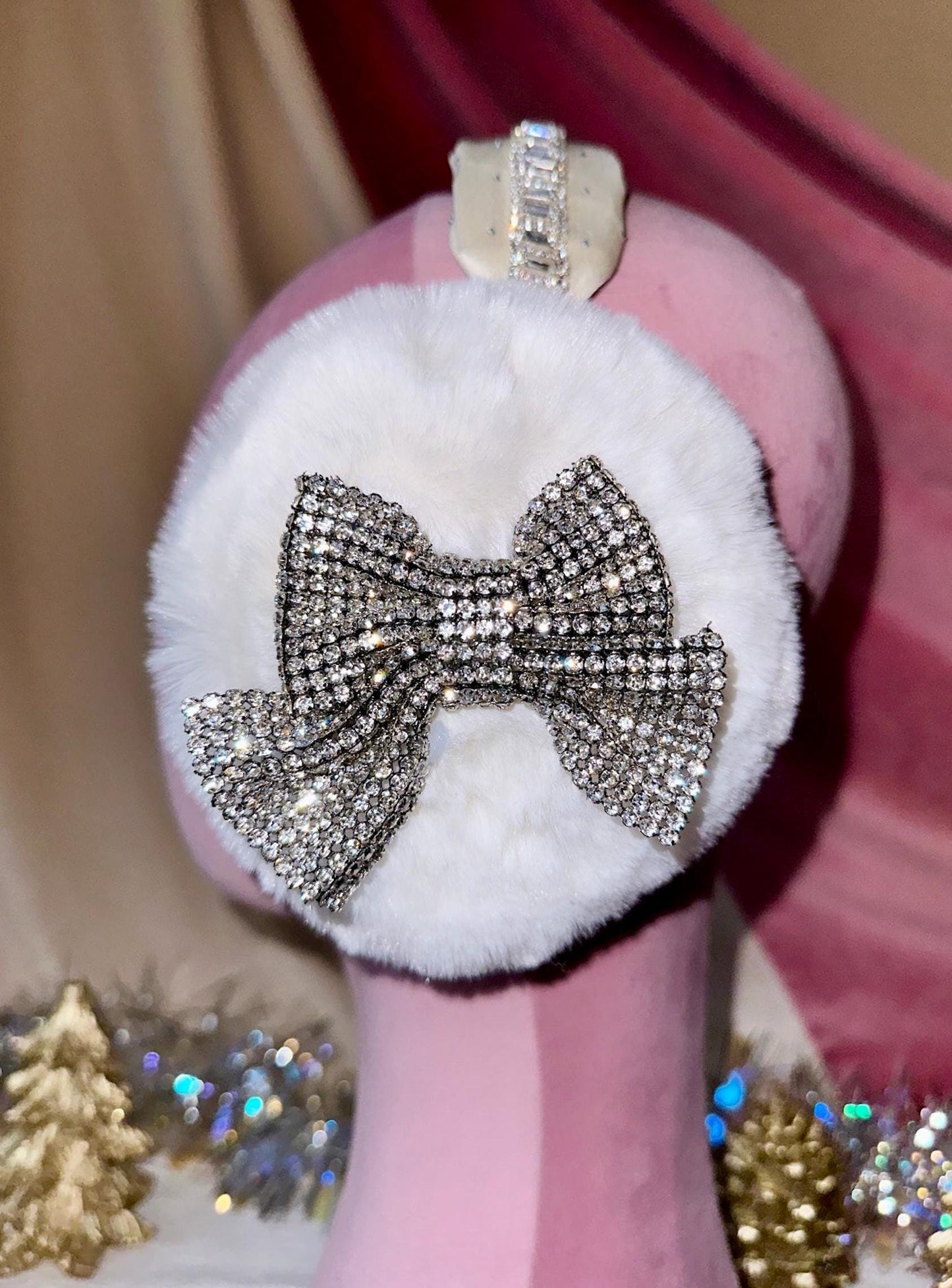 Bow Ear Muffs, Christmas Earmuffs, Rhinestone Ear Muffs, White Ear Muffs, Faux Fur Earmuffs, Faux Fur Ear Muffs, Coquette Christmas Gifts
