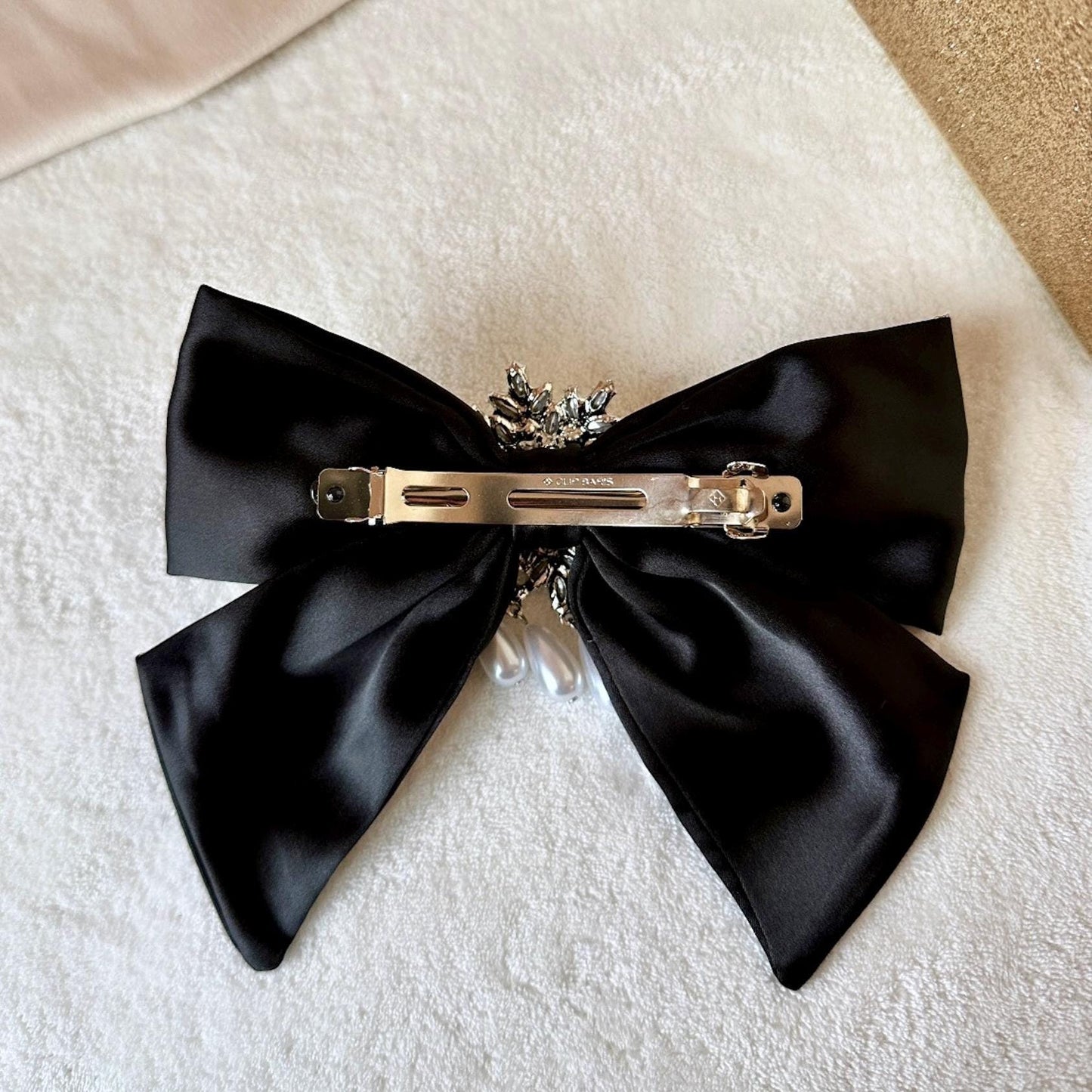 Christmas Hair Bow Clip, Snowflake Hair Bow, Black Christmas Bow, Black Satin Hair Bow, Festive Hair Bow, Snowflake Hair Clips