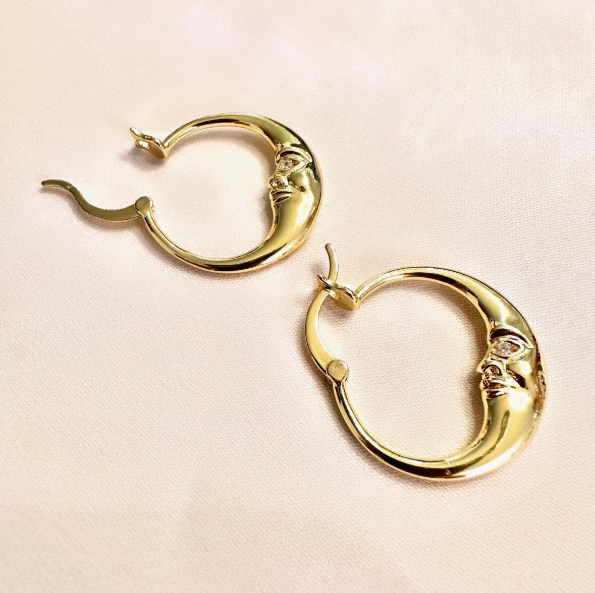 Planet Earrings, Moon Hoop Earrings, Small Gold Hoops, Moon Star Earrings, Sun Earrings, Y2K Earrings, Moon Hoops