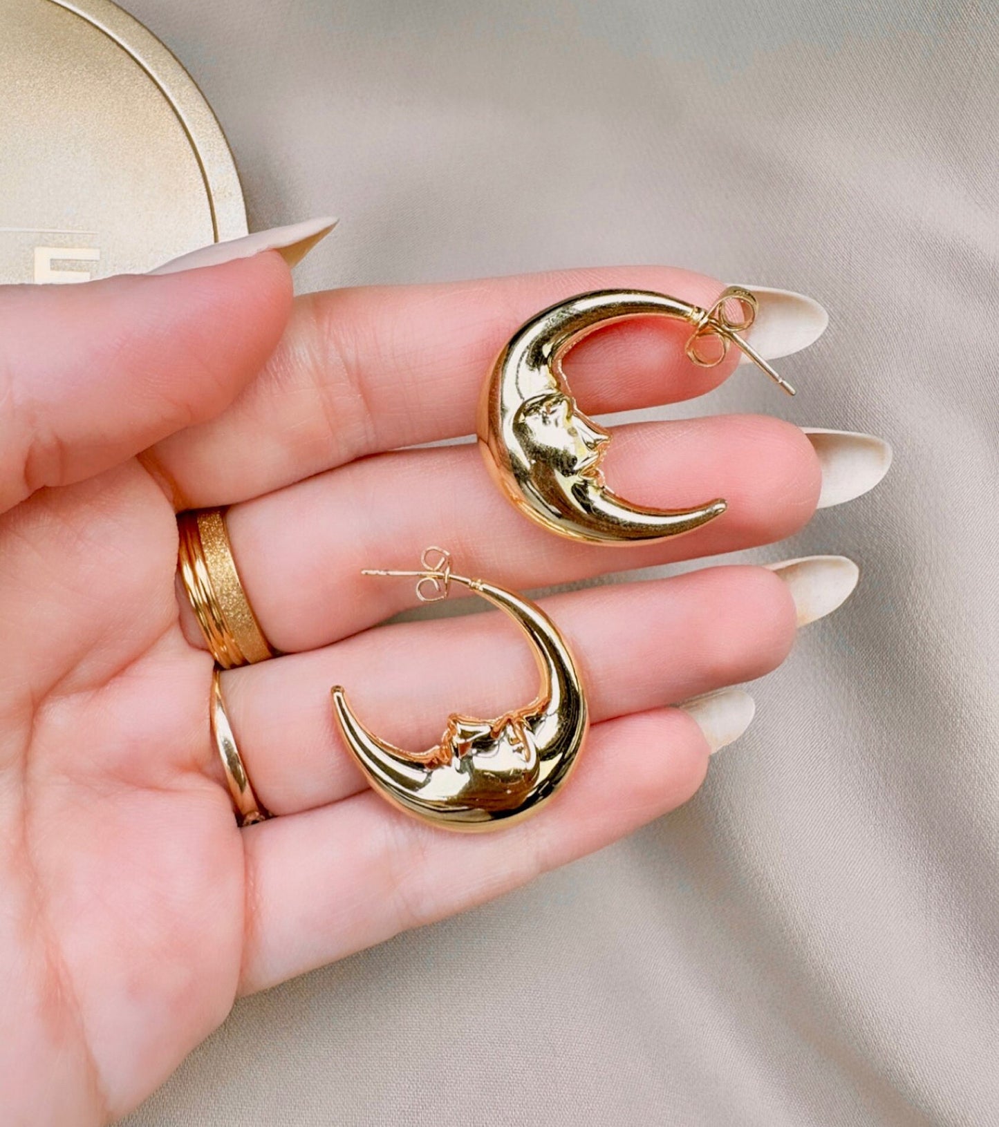 Moon Hoop Earrings - Moon Hoops - 14K Gold Hoops - Celestial Wedding