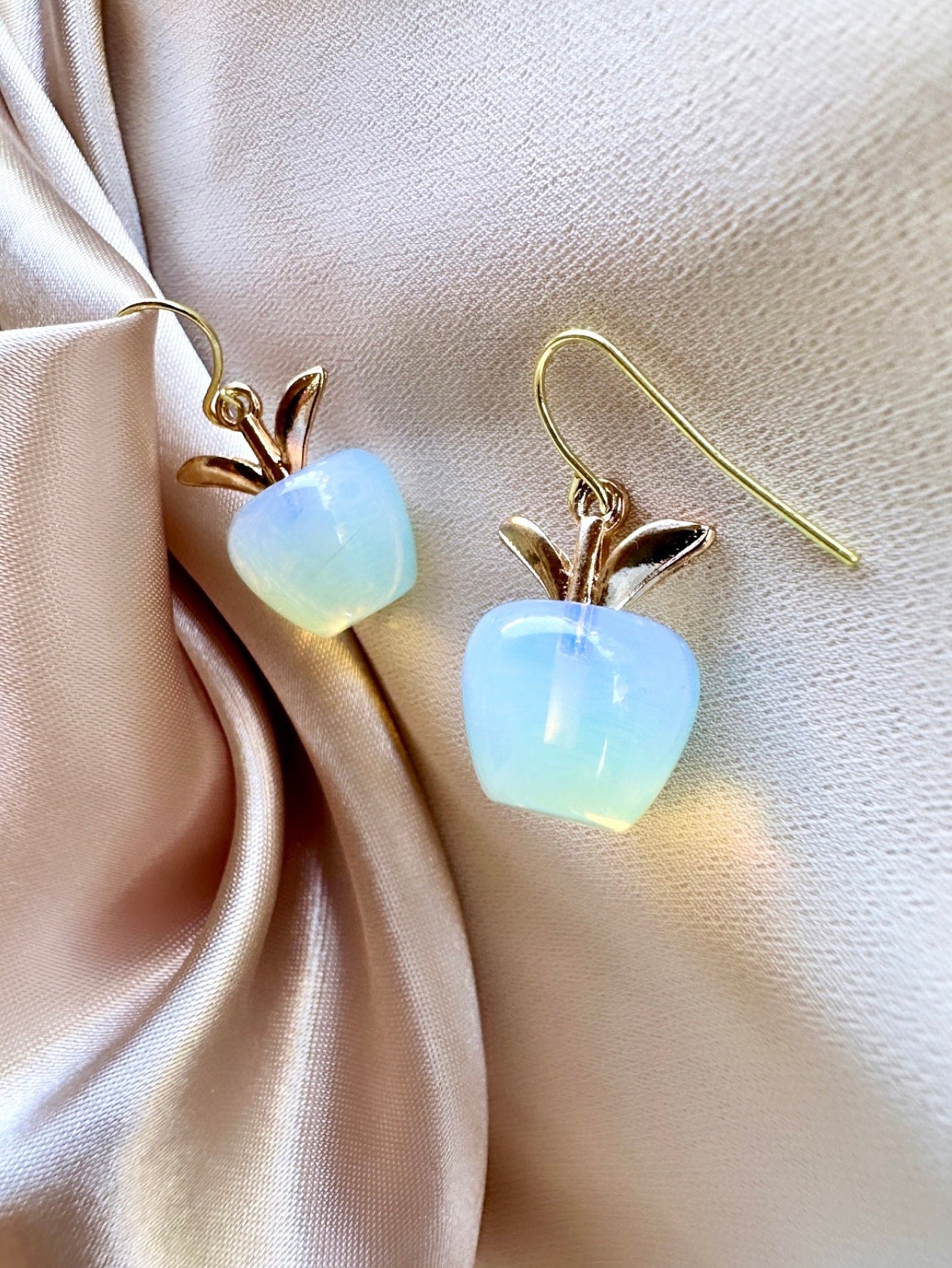 Teacher Earrings, Gold Apple Earrings, Apple Teacher Gift, Apple Jewelry, Moonstone Dangle Earrings, End Of Year Teacher Gift, Fruit Earring