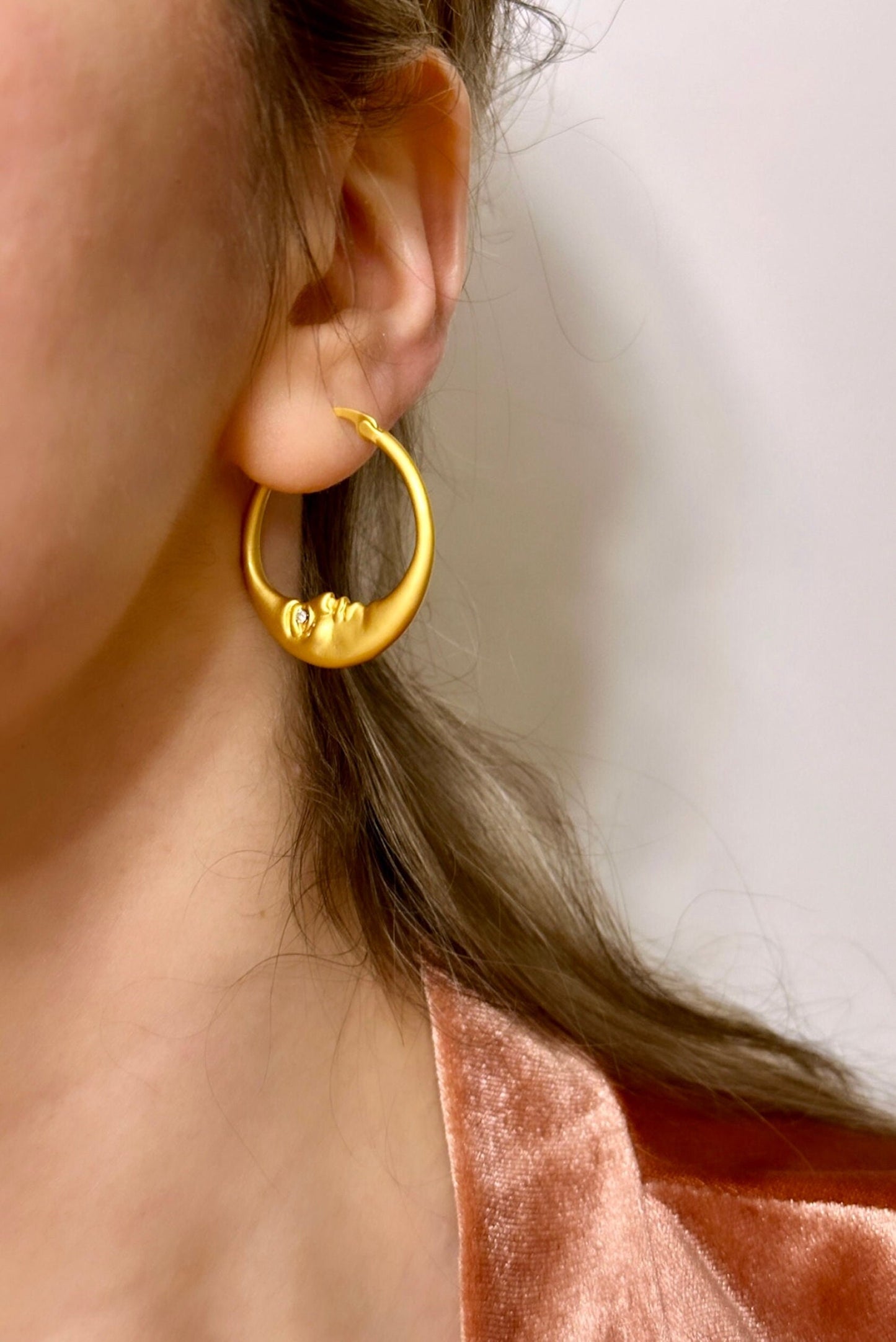 Gold Crescent Hoops, Moon Earrings, Thin Hoop Earrings, Celestial Earrings, Moon Hoop Earrings, Moon Star Earrings, Planet Earrings