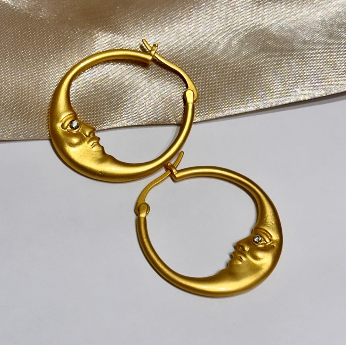 Gold Crescent Hoops, Moon Earrings, Thin Hoop Earrings, Celestial Earrings, Moon Hoop Earrings, Moon Star Earrings, Planet Earrings