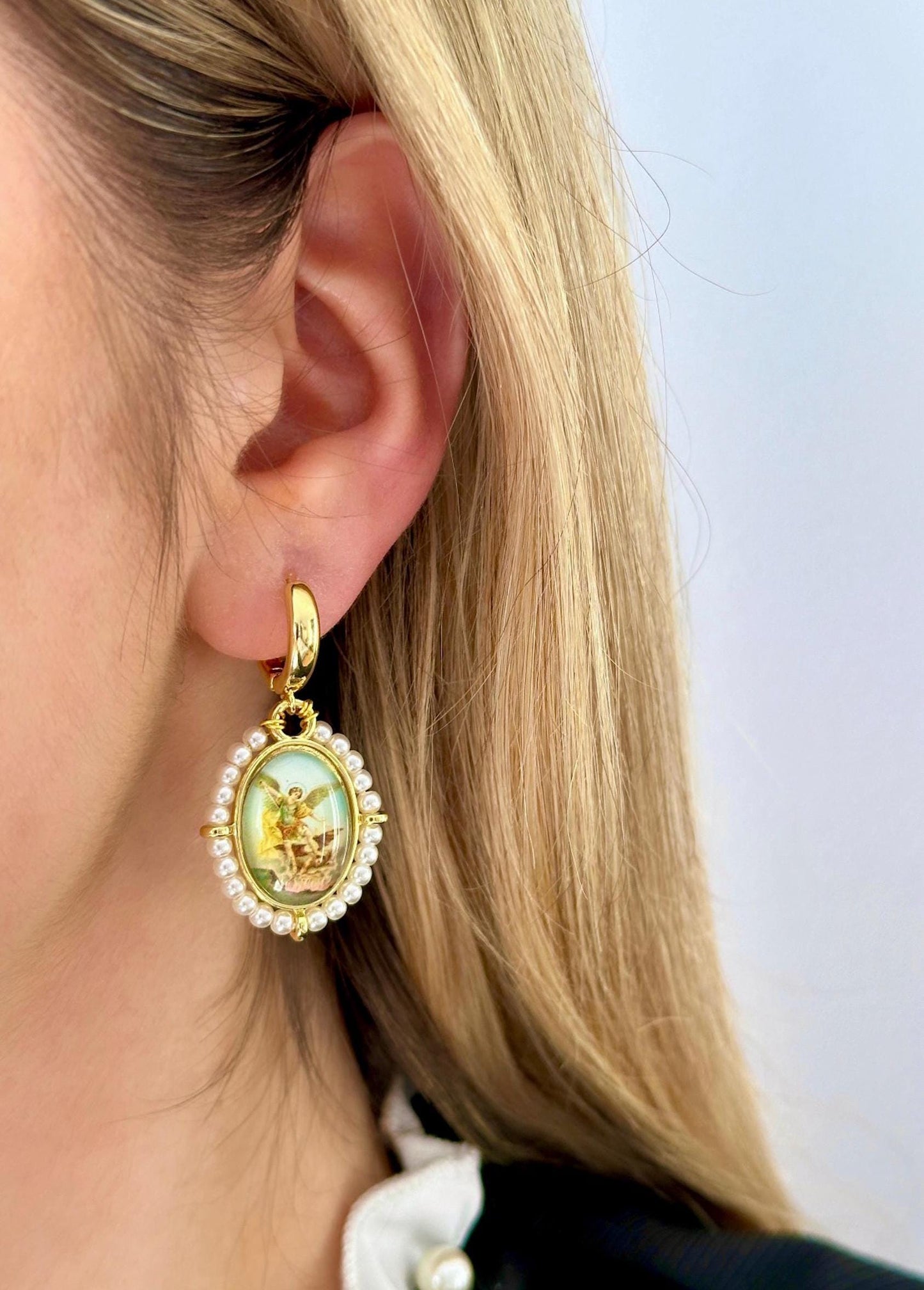 Angel Hoops, Catholic Hoop Earrings, Gold Angel Earrings, Guardian Angel Earrings, Baptism Earrings, Catholic Gifts, Adult Baptism Gift