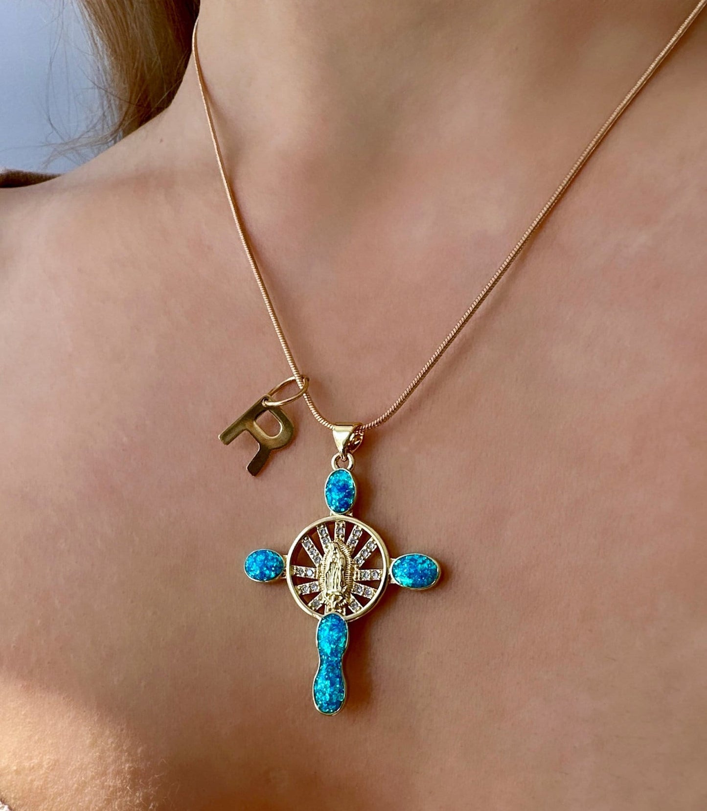 Gold Virgin Mary Necklace, Opal And Gold Necklace, Opal Cross Necklace, Gold Filled Cross Necklace, Virgin Mary Necklace Gold, Baptism Gift