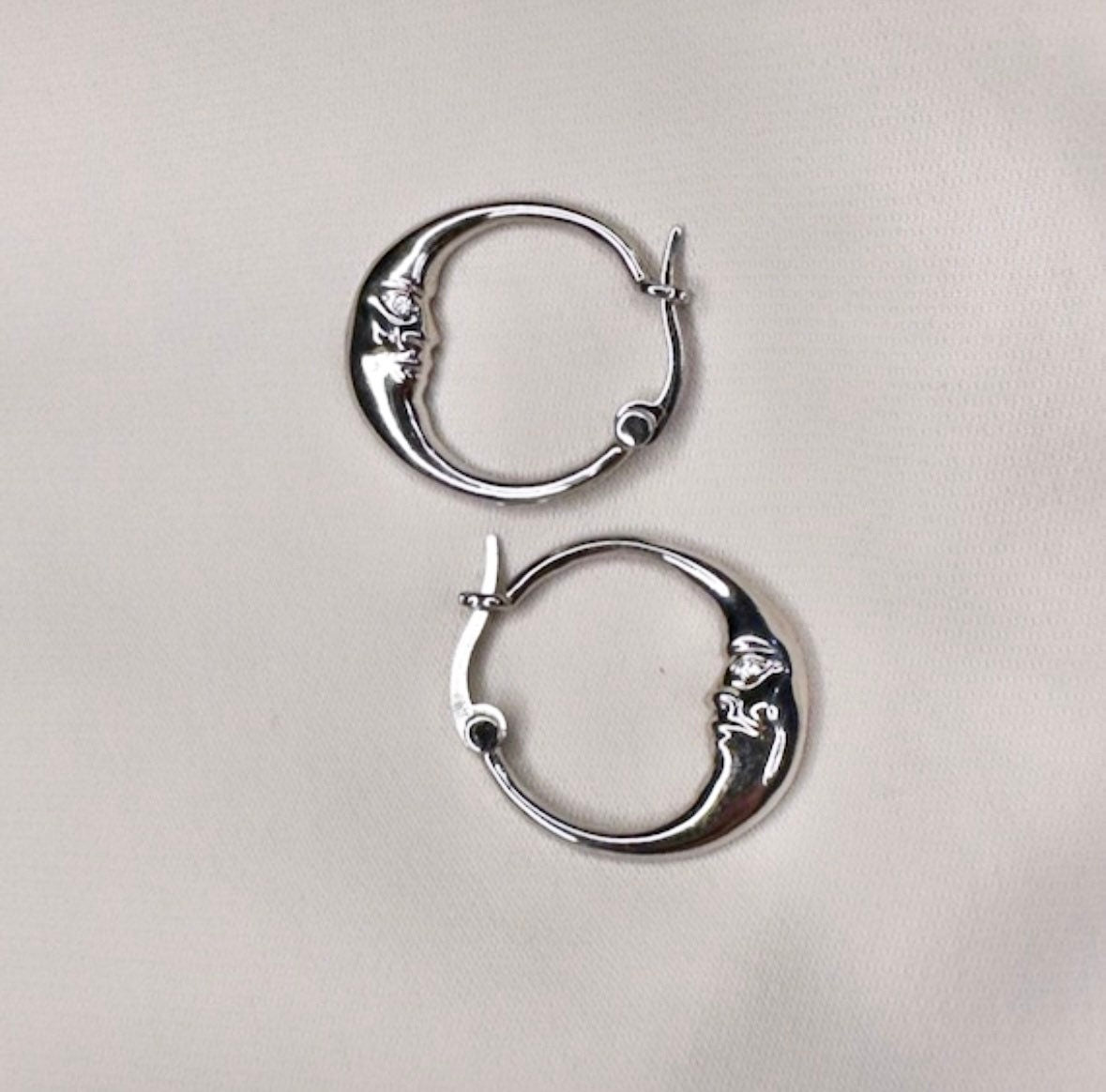Moon Hoop Earrings, Silver Moon Earrings, Moon Hoops, Moon Goddess, Small Silver Hoops, Moon Huggie Earrings, Mini Hoop Earrings