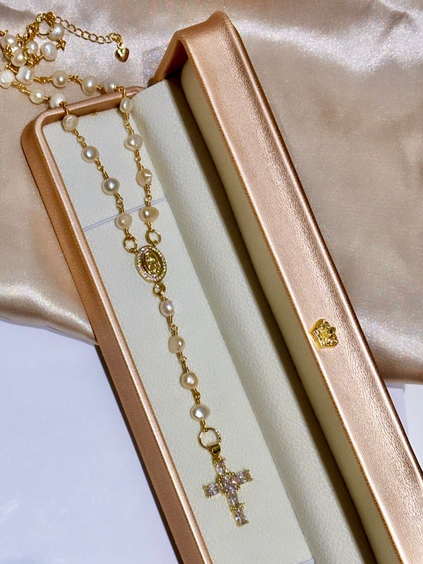 Freshwater Pearl Cross Necklace - Statement Cross Pearl Necklace - Pearl Bead Cross Necklace, Gold Filled CZ Cross Pendant, CZ Cross Pendant
