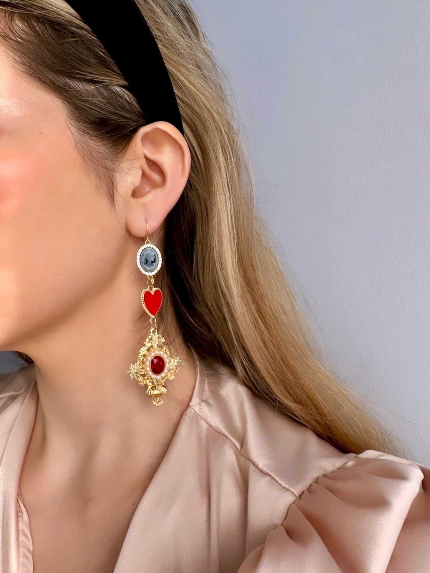 Heart Statement Earrings, Valentine's Day Earrings, Long Victorian Earrings, Queen Of Hearts Earrings, Valentine's Day Easy Gifts