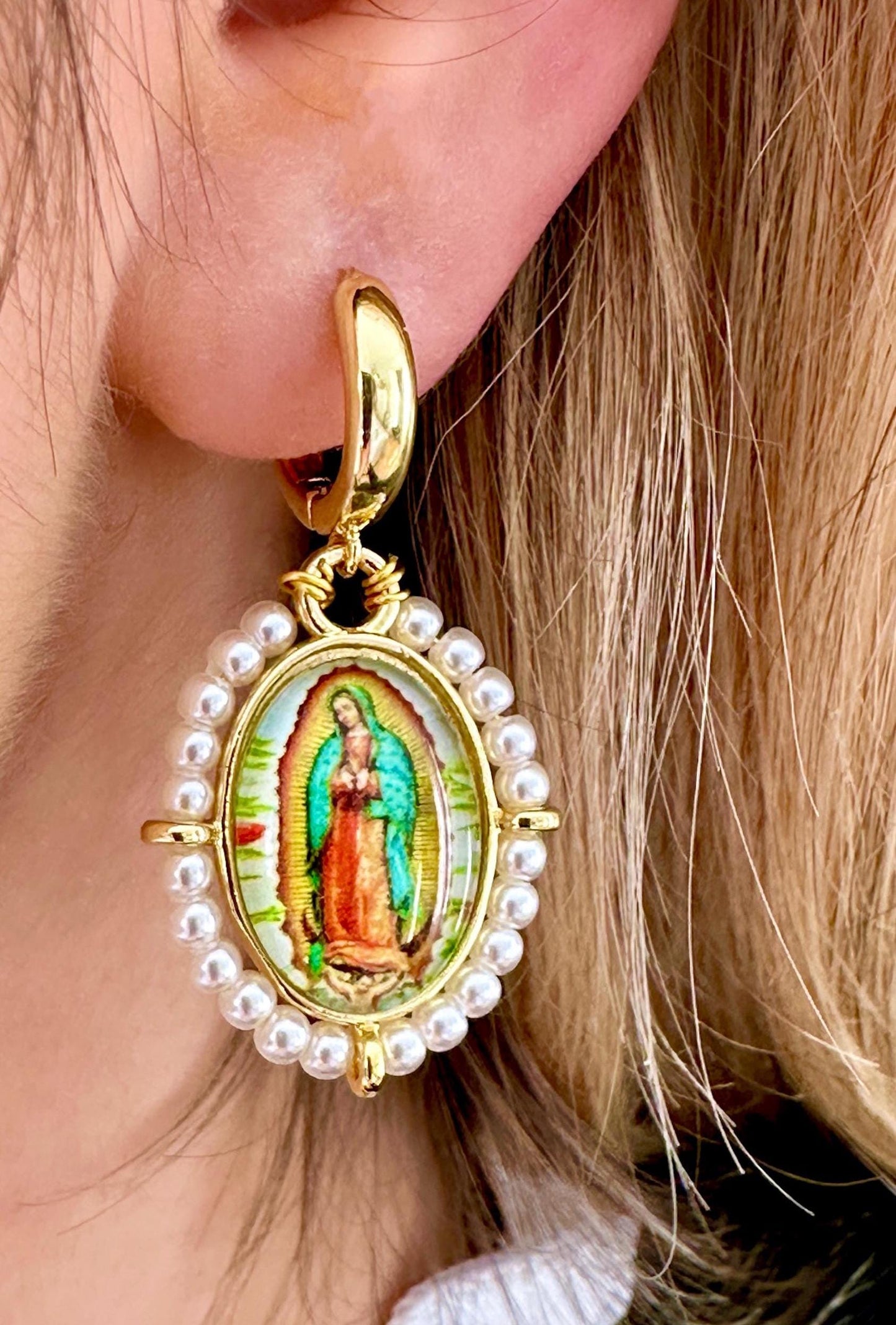 Virgin Mary Hoop Earrings, Our Lady Of Guadalupe Earrings, Catholic Hoop Earrings, Religious Earrings, Catholic Gifts, Religious Gifts